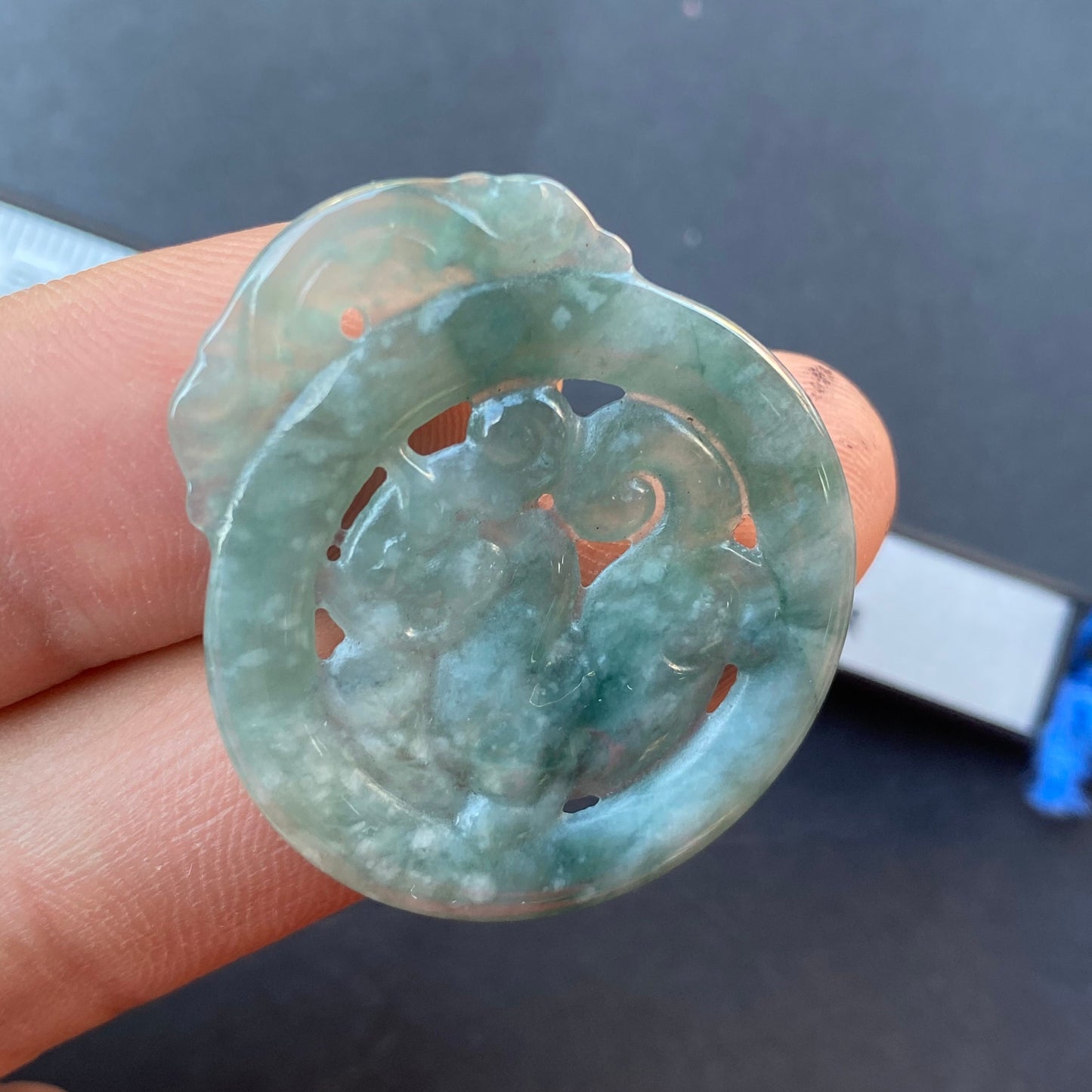 Vintage Dragon Natural transparent Guatemala Jadeite pendant Grade A Jade Blue gemstone men dragon Guatemalan jadeite pendant