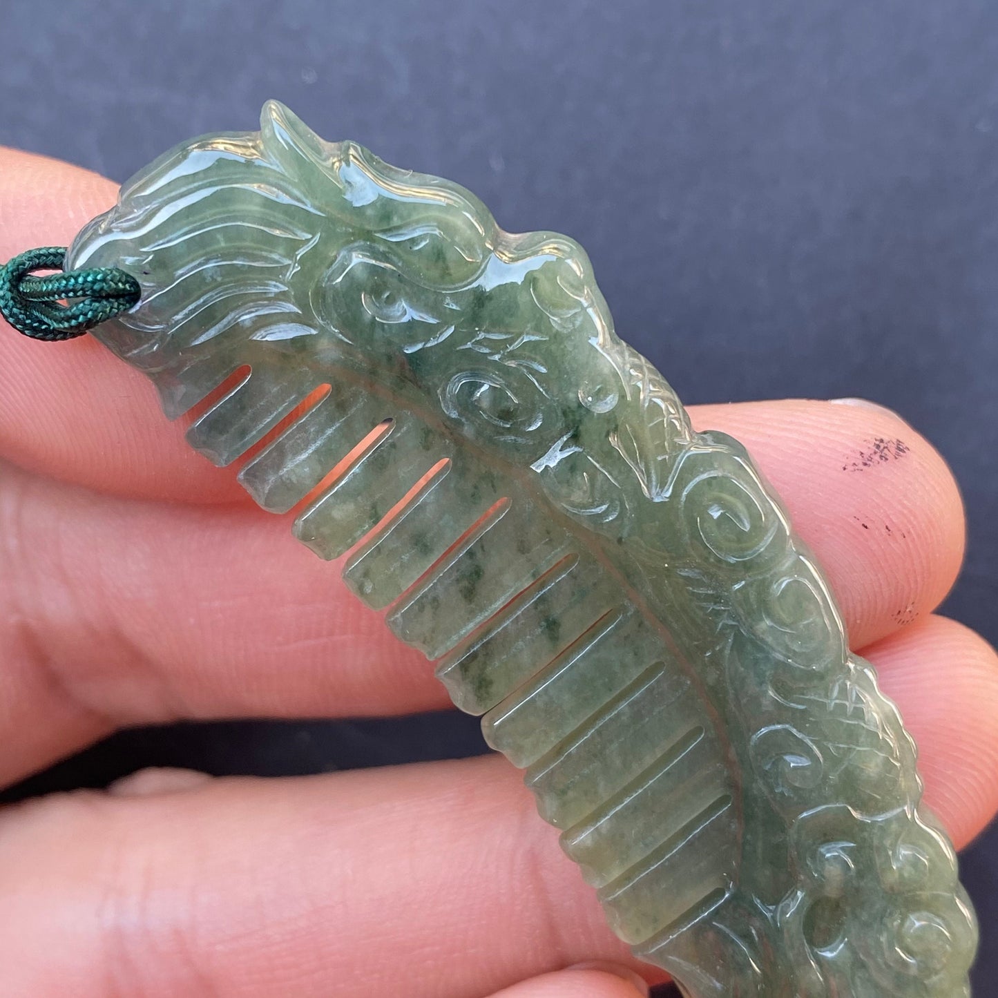 Vintage Dragon Comb Natural Green transparent Guatemala Jadeite pendant Grade A Jade Blue gemstone dragon Guatemalan jadeite pendant