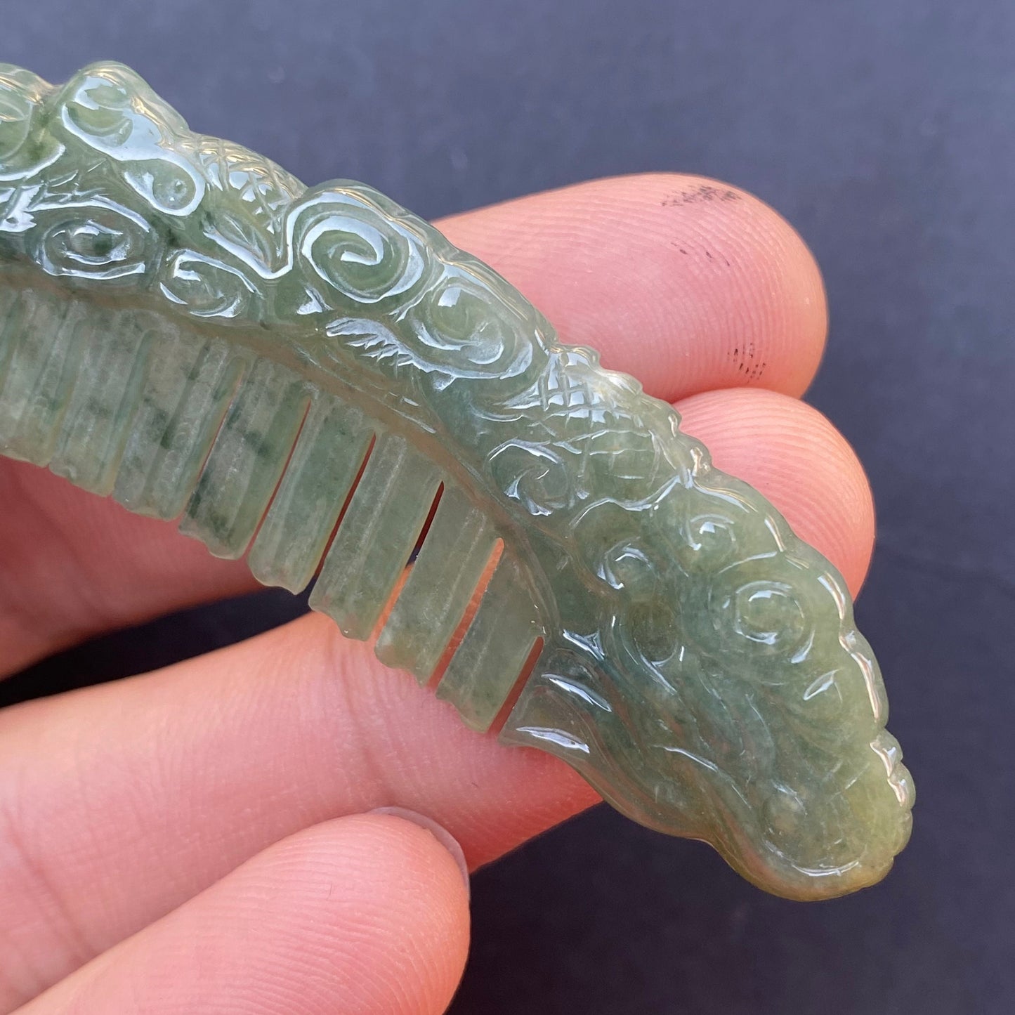 Vintage Dragon Comb Natural Green transparent Guatemala Jadeite pendant Grade A Jade Blue gemstone dragon Guatemalan jadeite pendant