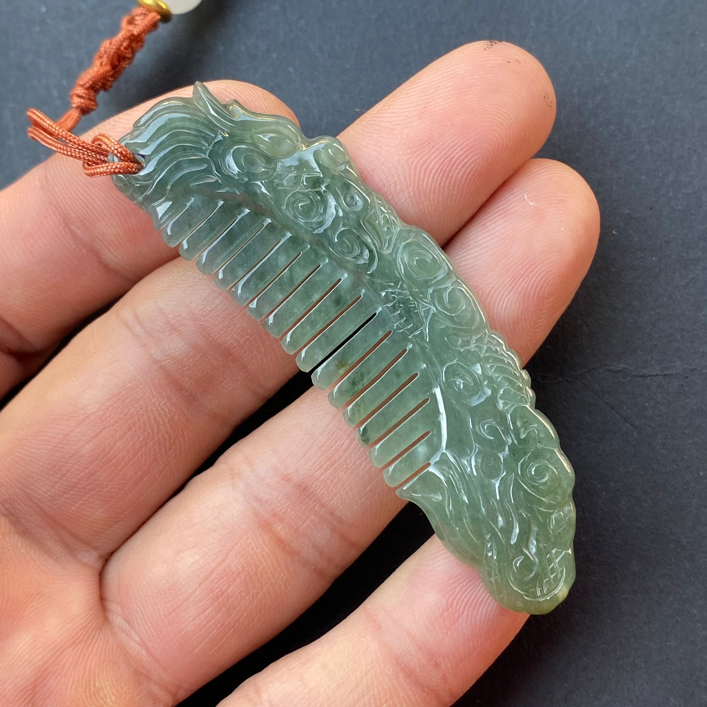 Vintage Dragon Comb Natural Green transparent Guatemala Jadeite pendant Grade A Jade gemstone dragon Guatemalan jadeite pendant Jewelry gift