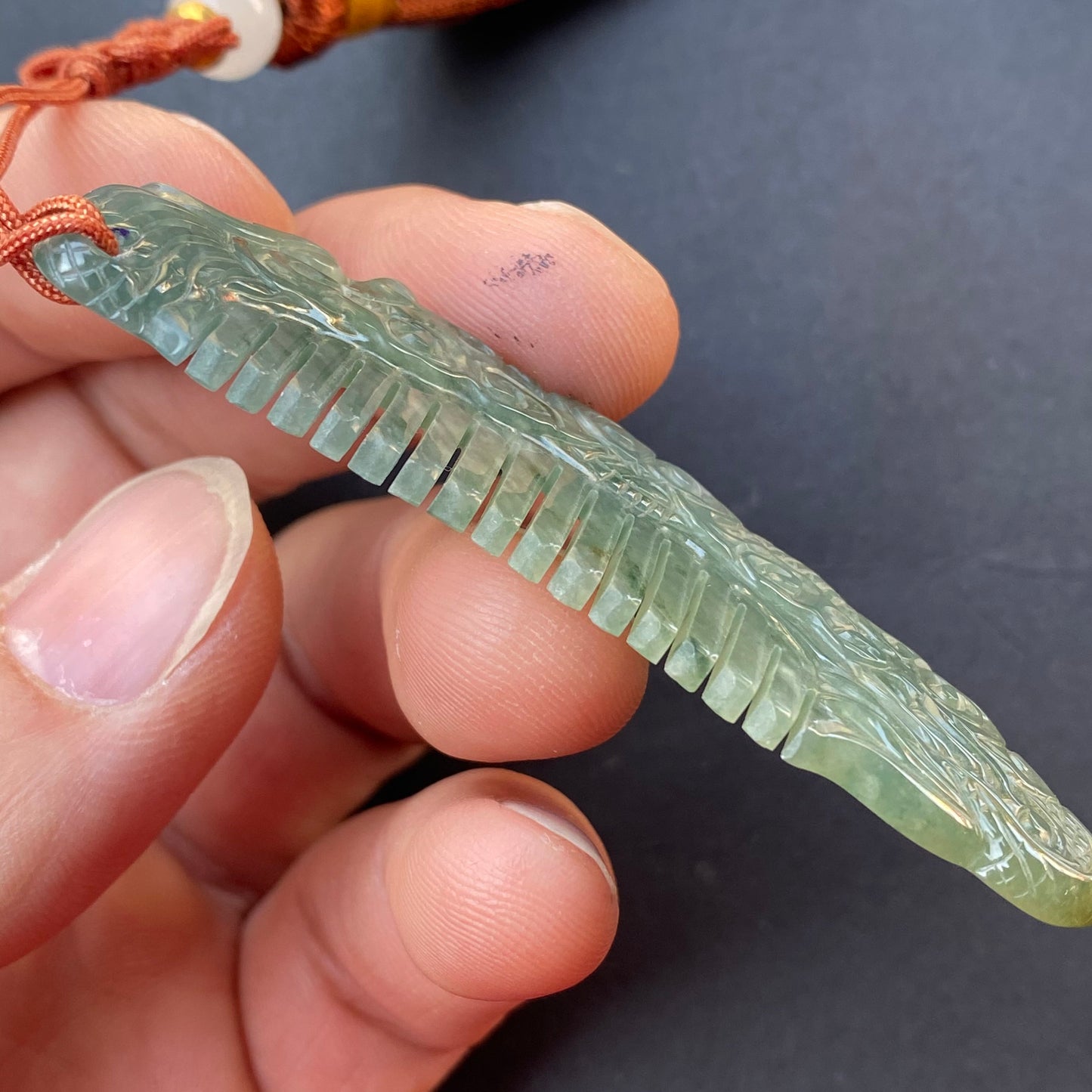 Vintage Dragon Comb Natural Green transparent Guatemala Jadeite pendant Grade A Jade gemstone dragon Guatemalan jadeite pendant Jewelry gift