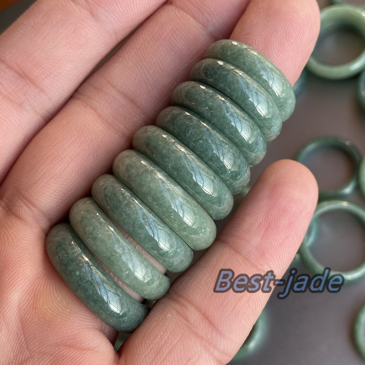 US size 5-10 Narrow Ring Natural Grade A Jadeite Ice Green Jade gemstone Burma Jade bead lady female kid band ring