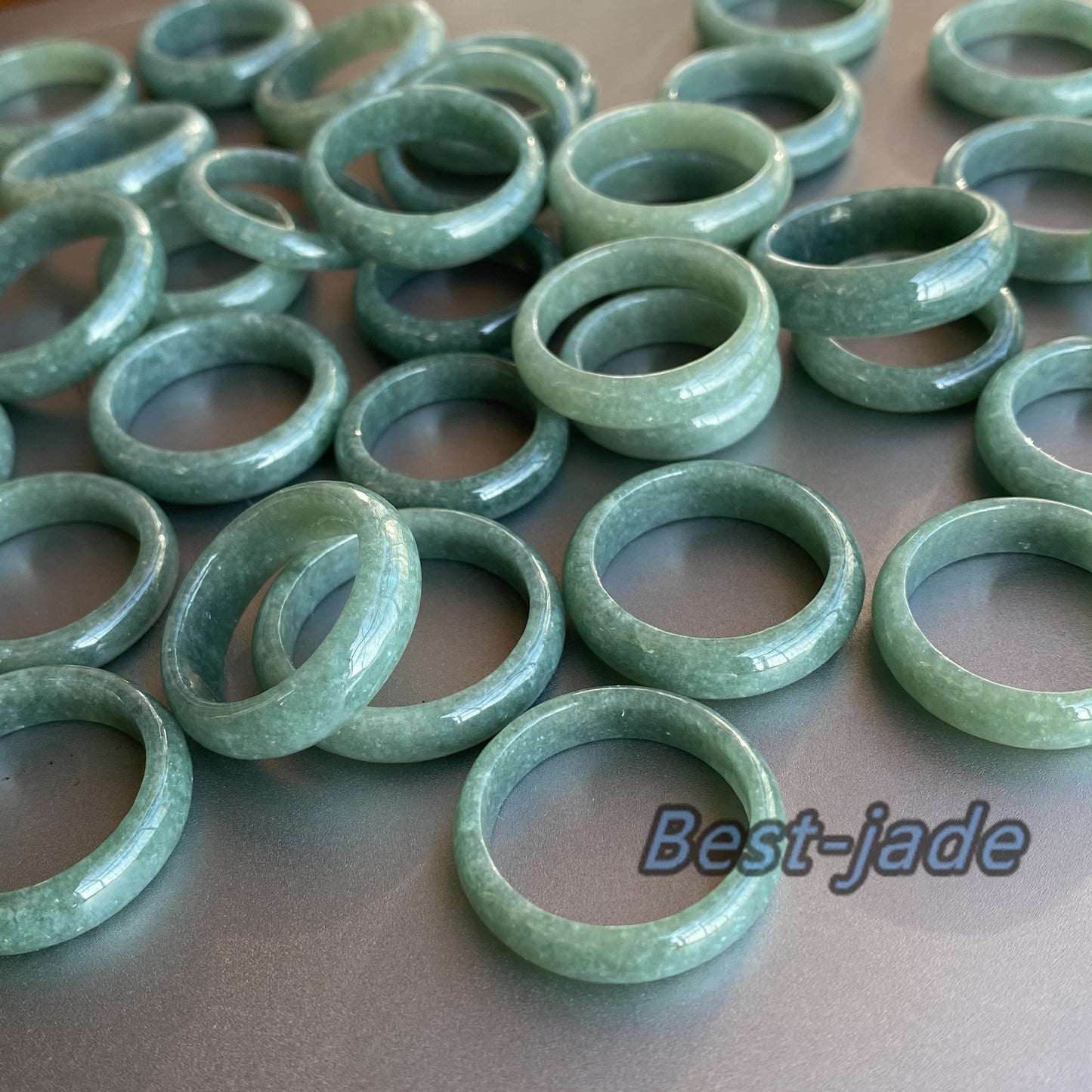 US size 5-10 Narrow Ring Natural Grade A Jadeite Ice Green Jade gemstone Burma Jade bead lady female kid band ring