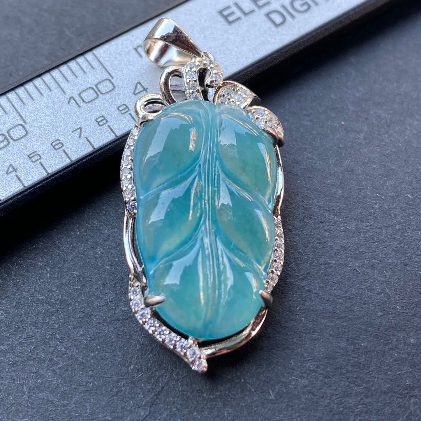 Beautiful Guatemalan jadeite Translucent Green Blue Grade A jade Leaf pendant 925 Sterling Silver button bail necklace Jewelry jade gift