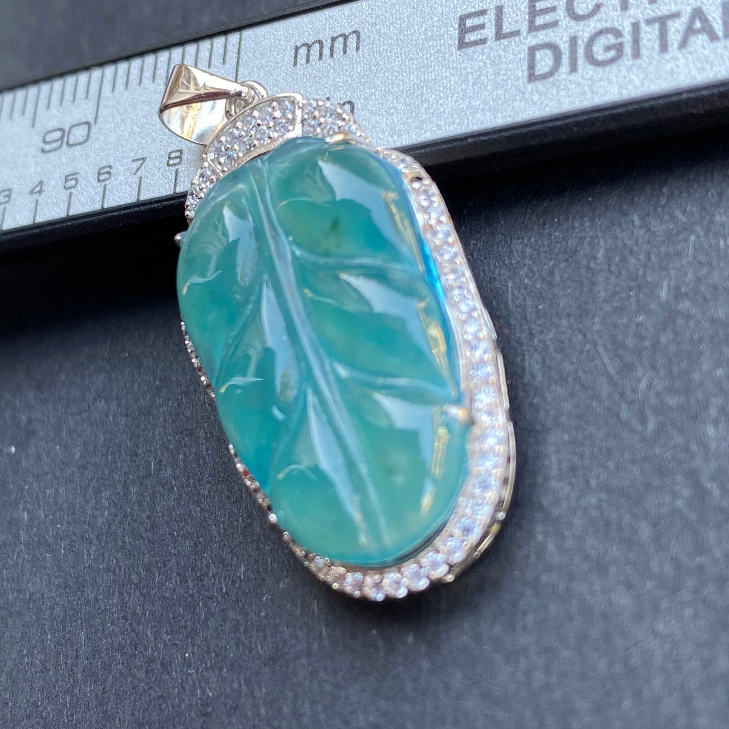 Beautiful Guatemalan jadeite Translucent Green Blue Grade A jade Leaf pendant 925 Sterling Silver button bail necklace Jewelry jade gift