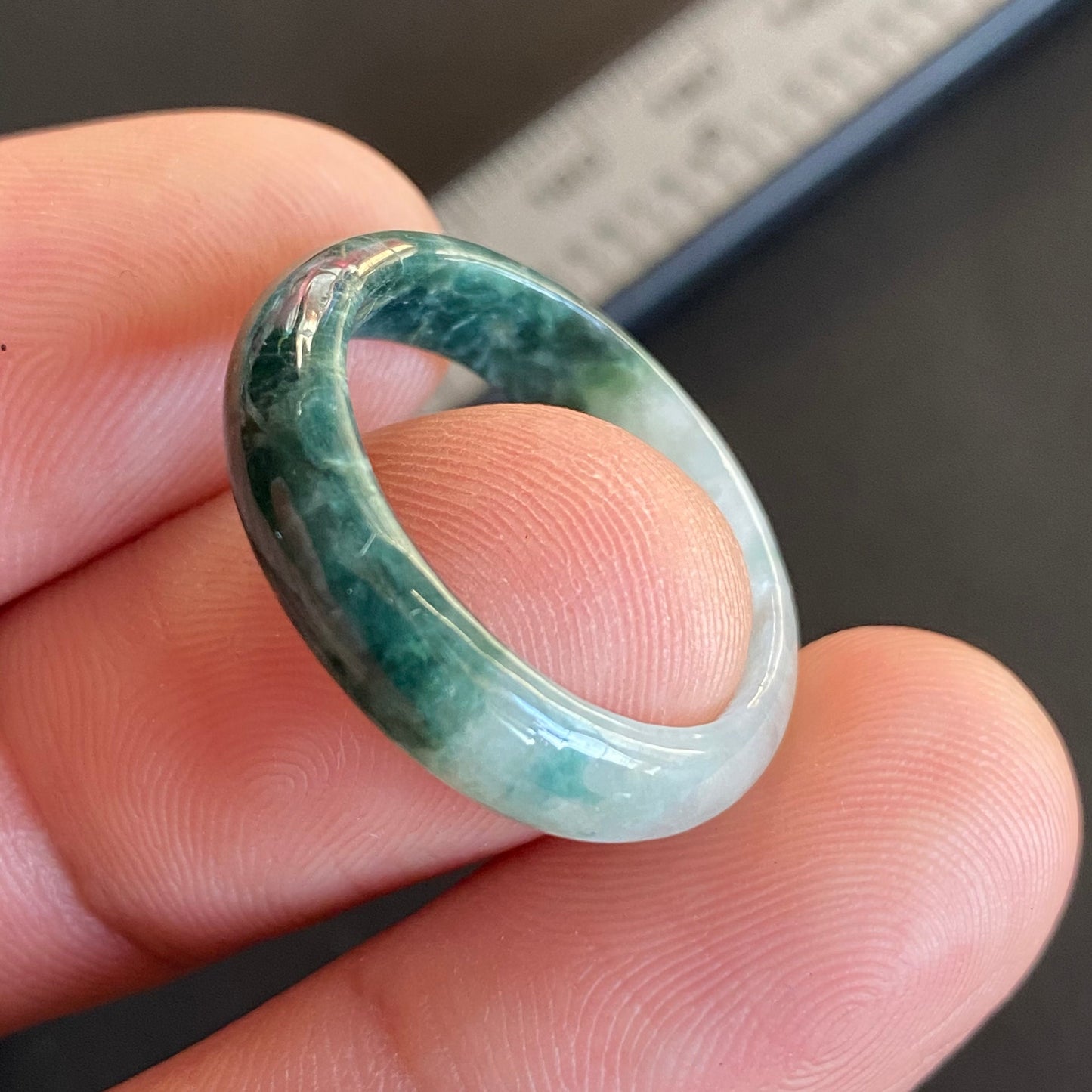 20.1mm green  flower Grade A jade Narrow Band Ring Natural Real Jadeite Hand carved bead gemstone Burma Lady jadeware rings Type A stone