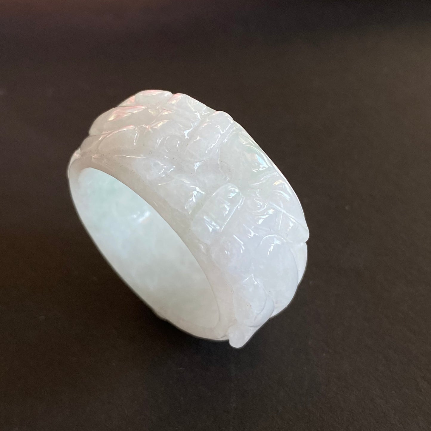 US size13 Custom Carved Double Pixiu Grade A jade wide Band Dragon Ring Natural Burma Jadeite Hand carved bead gemstone Lady jadeware gift