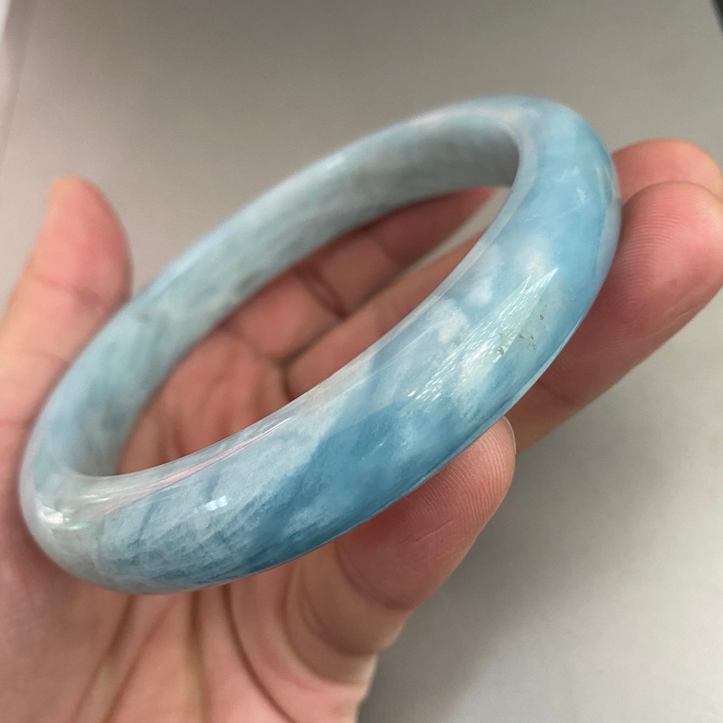 Big 76.7mm Natural Solid Aquamarine Bangle Blue Quartz Crystal Gemstone Round Bracelet Bridal Bridesmaid Gifts Wedding Gifts Jewerly jade