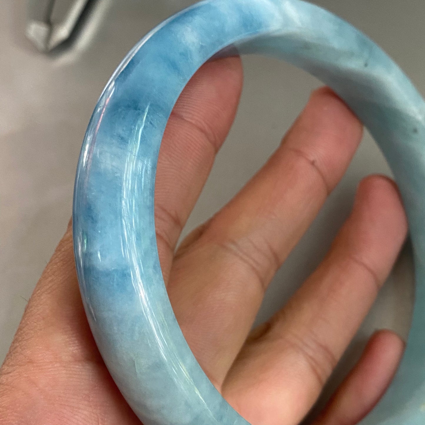 Huge 80.8mm Natural Solid Aquamarine Bangle Blue Quartz Crystal Gemstone Round Bracelet Bridal Bridesmaid Gifts Wedding Gifts Jewerly jade