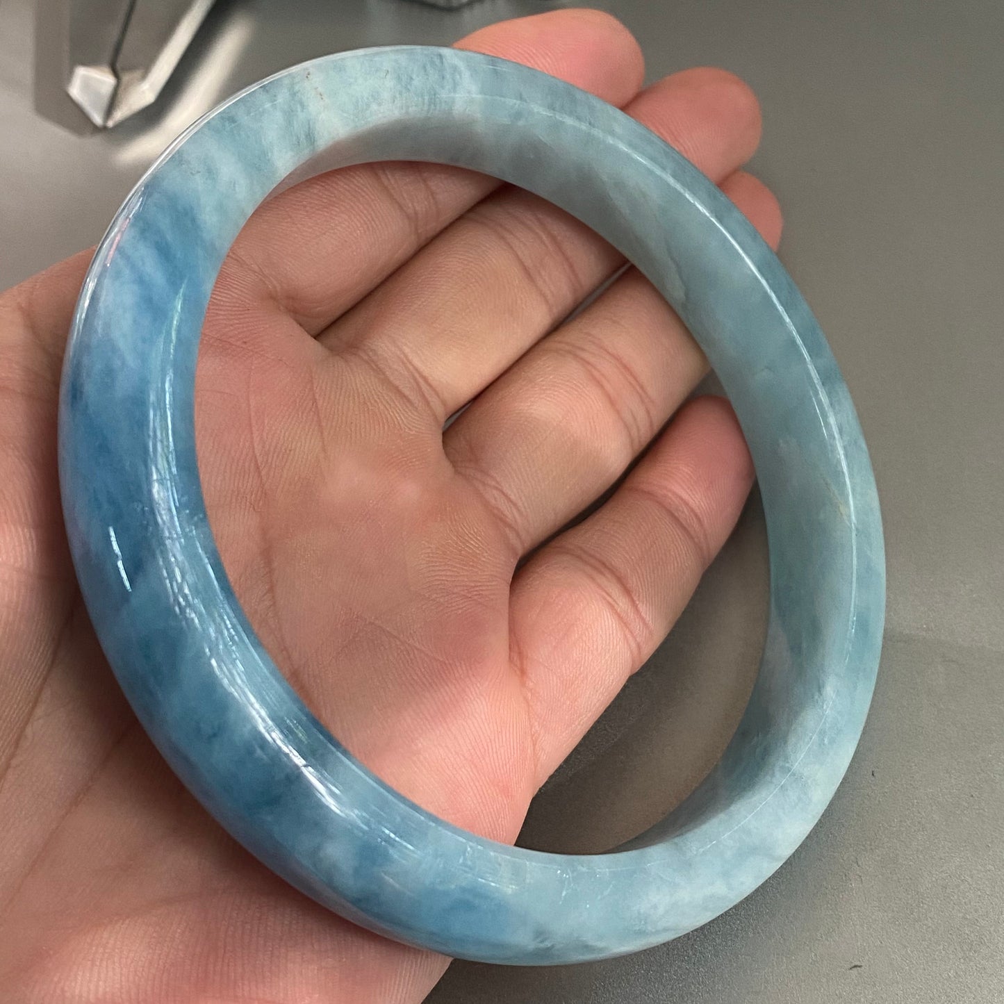 Huge 80.8mm Natural Solid Aquamarine Bangle Blue Quartz Crystal Gemstone Round Bracelet Bridal Bridesmaid Gifts Wedding Gifts Jewerly jade