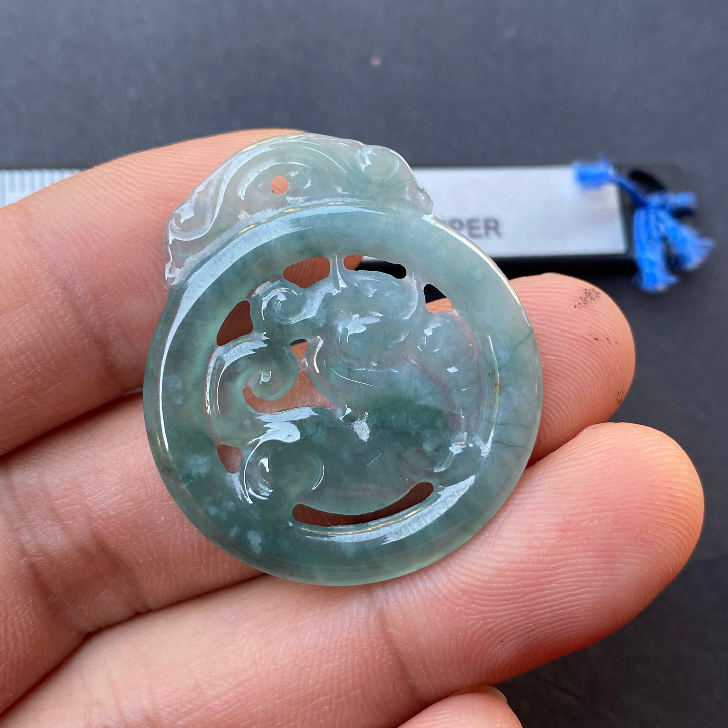 Vintage Dragon Natural transparent Guatemala Jadeite pendant Grade A Jade Blue gemstone men dragon Guatemalan jadeite pendant