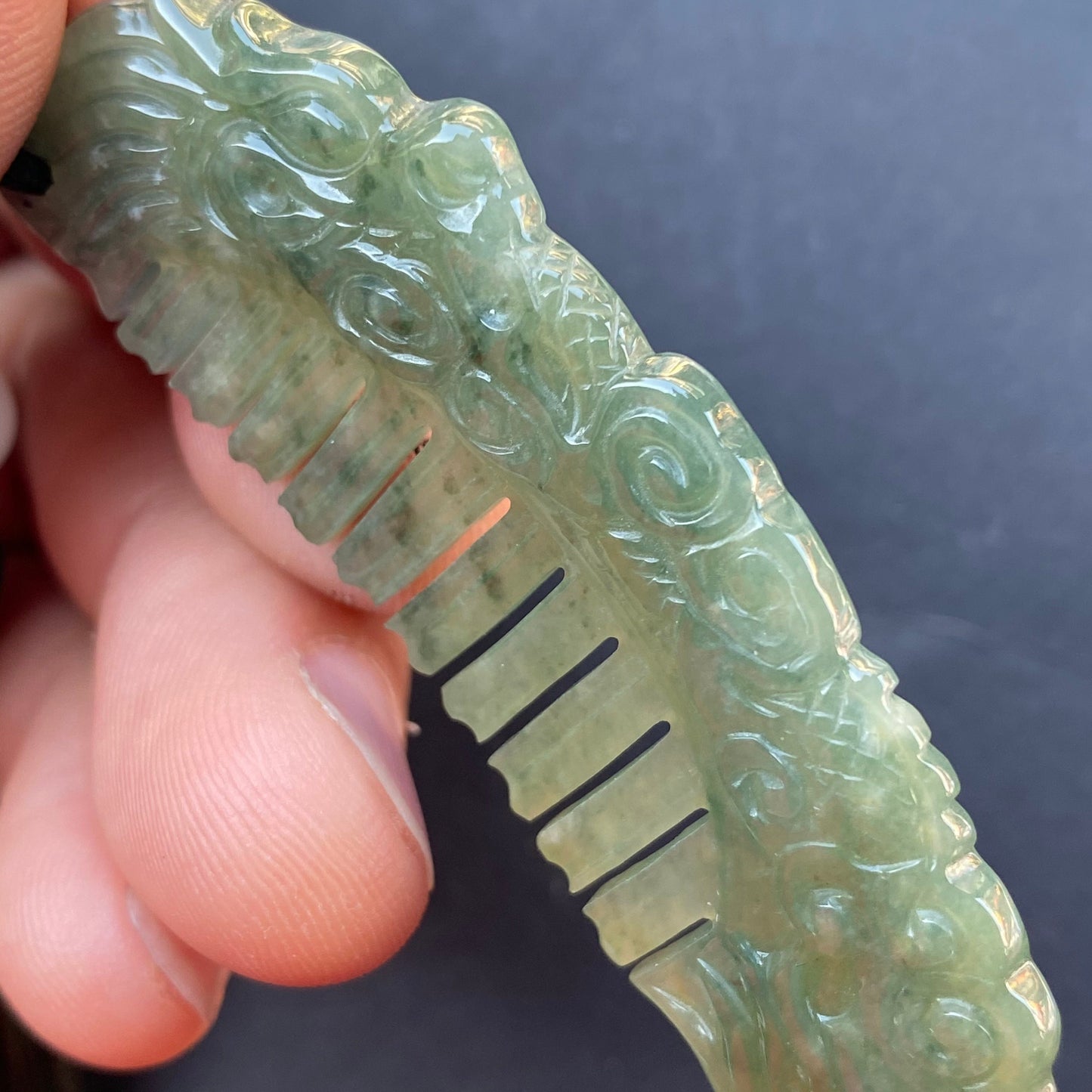 Vintage Dragon Comb Natural Green transparent Guatemala Jadeite pendant Grade A Jade Blue gemstone dragon Guatemalan jadeite pendant