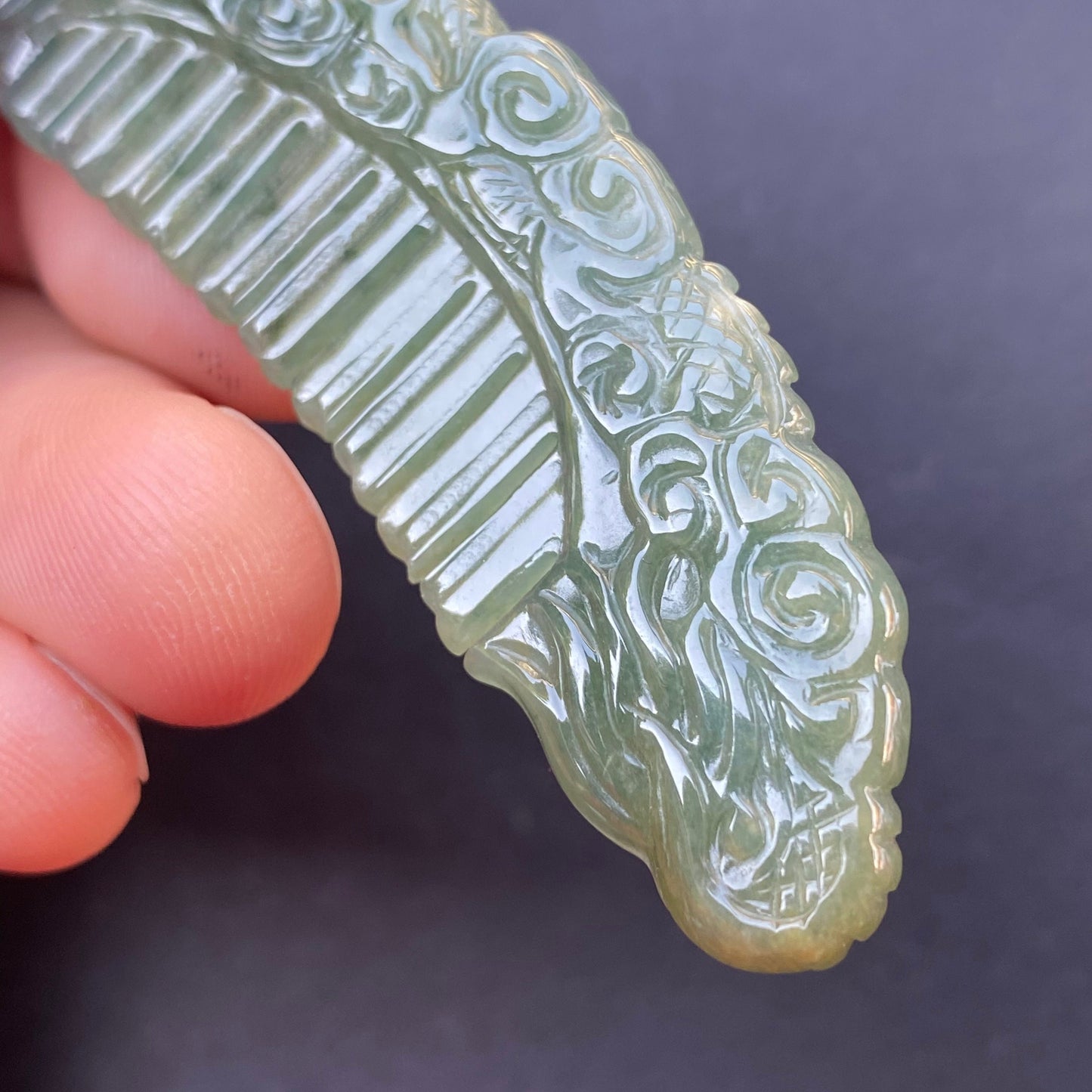 Vintage Dragon Comb Natural Green transparent Guatemala Jadeite pendant Grade A Jade Blue gemstone dragon Guatemalan jadeite pendant