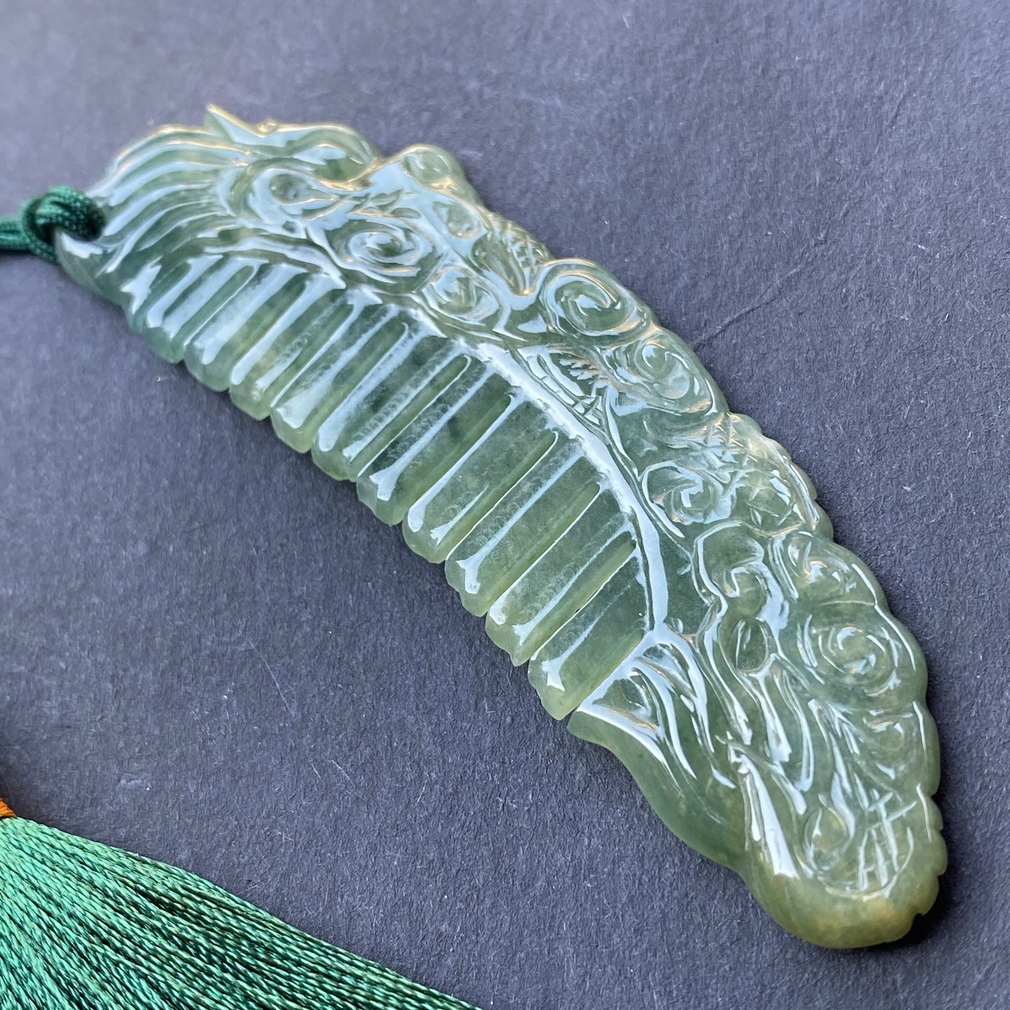 Vintage Dragon Comb Natural Green transparent Guatemala Jadeite pendant Grade A Jade Blue gemstone dragon Guatemalan jadeite pendant