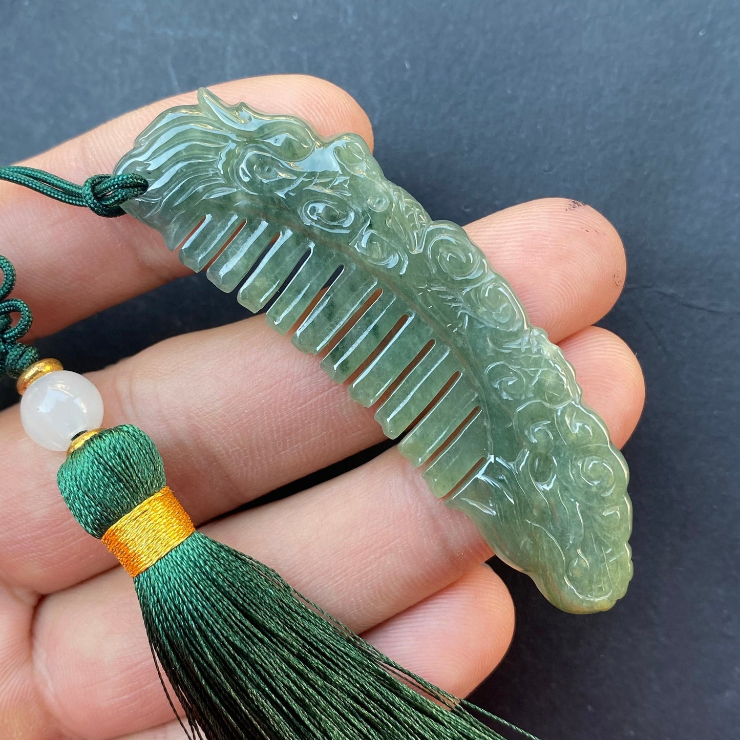 Vintage Dragon Comb Natural Green transparent Guatemala Jadeite pendant Grade A Jade Blue gemstone dragon Guatemalan jadeite pendant