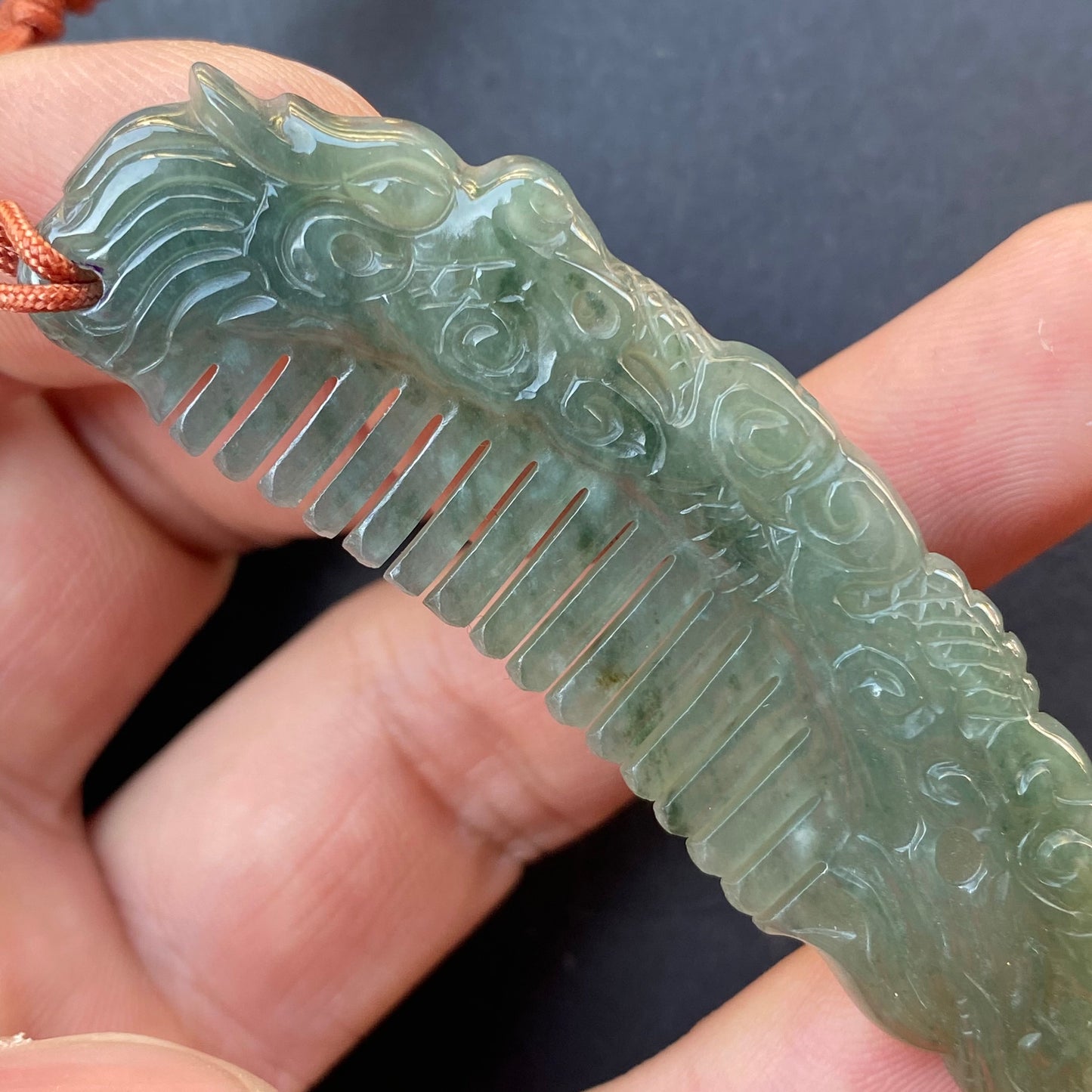 Vintage Dragon Comb Natural Green transparent Guatemala Jadeite pendant Grade A Jade gemstone dragon Guatemalan jadeite pendant Jewelry gift