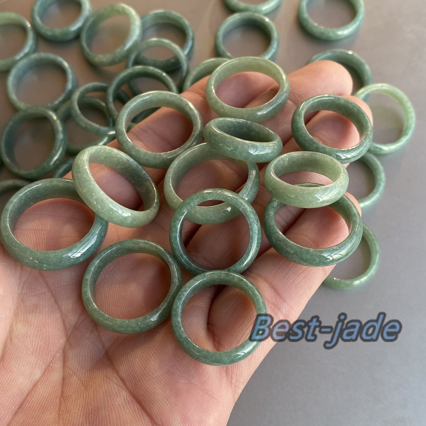 US size 5-10 Narrow Ring Natural Grade A Jadeite Ice Green Jade gemstone Burma Jade bead lady female kid band ring