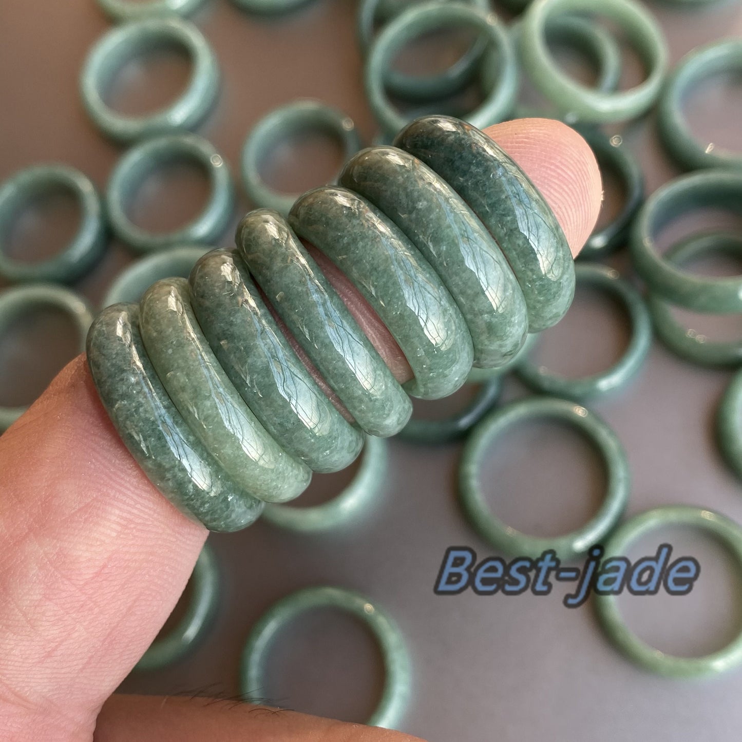 US size 5-10 Narrow Ring Natural Grade A Jadeite Ice Green Jade gemstone Burma Jade bead lady female kid band ring