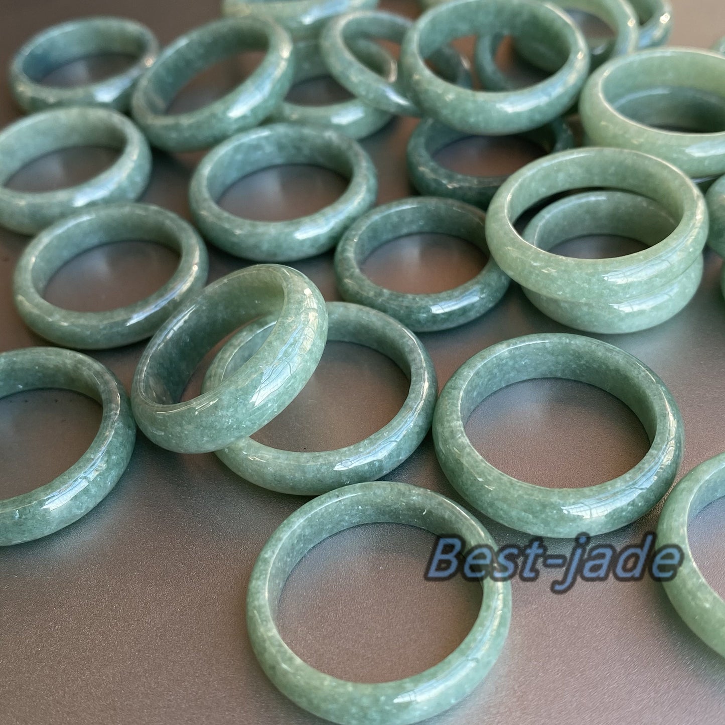 US size 5-10 Narrow Ring Natural Grade A Jadeite Ice Green Jade gemstone Burma Jade bead lady female kid band ring