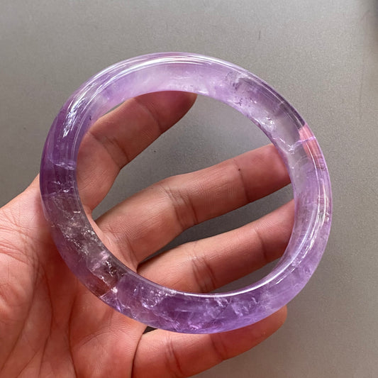 Huge size 78.5mm Natural Amethyst Round BANGLE amethystine bracelet Translucent Purple Quartz lavender crystal Chain A jade stone gift