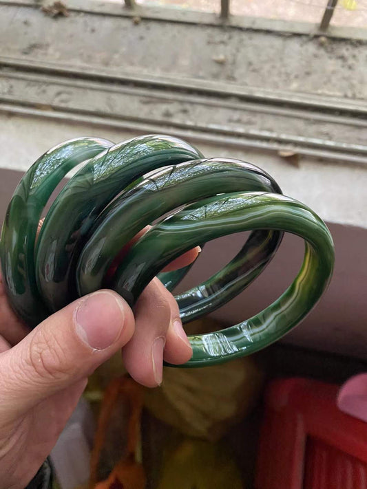 70mm Natural Transparent Green agate flower green Agate big Bangle jade Bracelet Lady Hand carved Chain Natural A stone