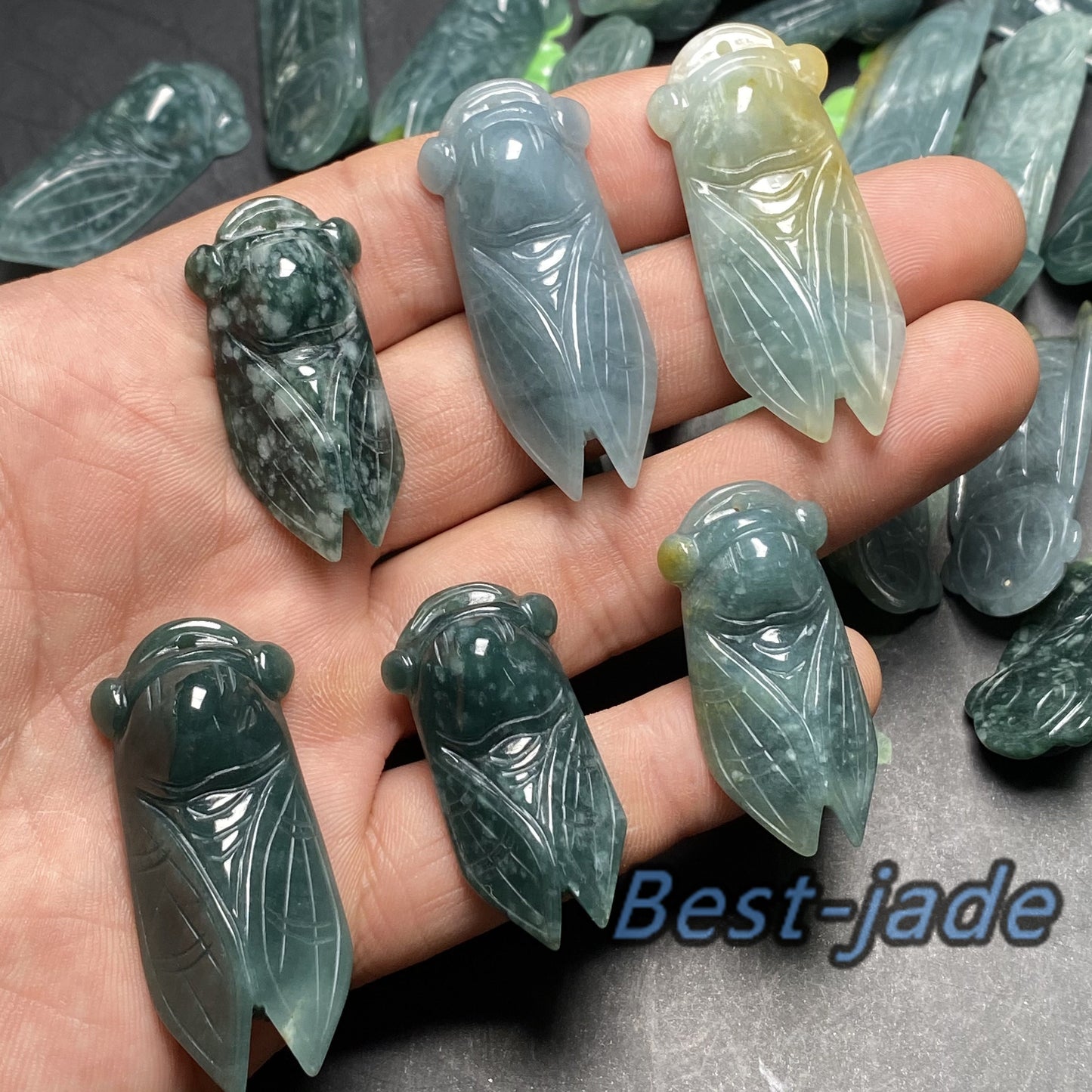 Natürlicher guatemaltekischer Jadeit, hell durchscheinend, blau, Grade A Jade, Cicada-Anhänger, Ohrringe, Perlen, Guatemala-Jade, Geschenk