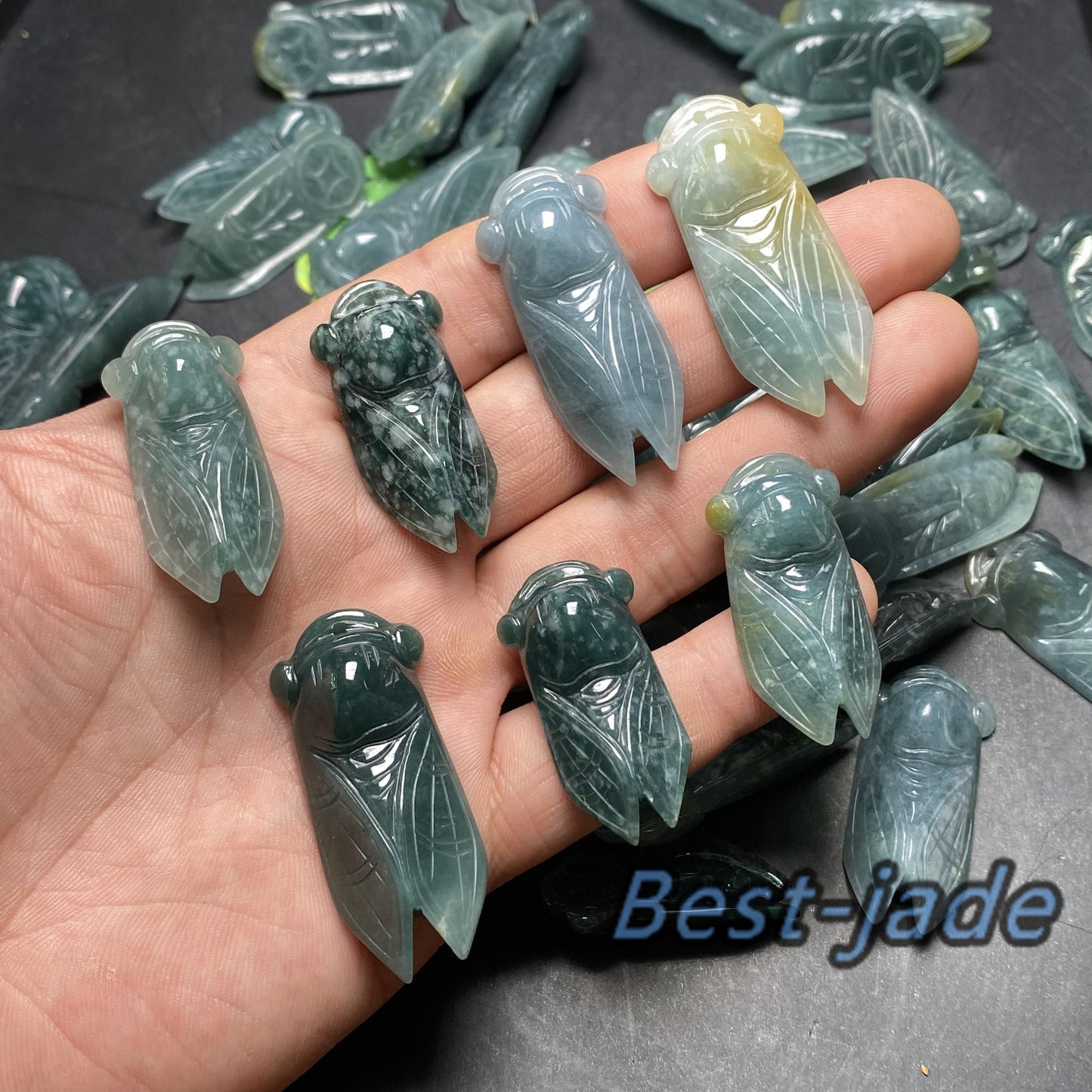 Natürlicher guatemaltekischer Jadeit, hell durchscheinend, blau, Grade A Jade, Cicada-Anhänger, Ohrringe, Perlen, Guatemala-Jade, Geschenk