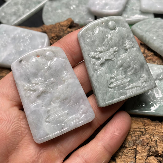 Wholesale Natural Burma Jadeite Grade A jade Landscape pendant scenery Mountain necklace jewelry jade gift 天然翡翠山水牌