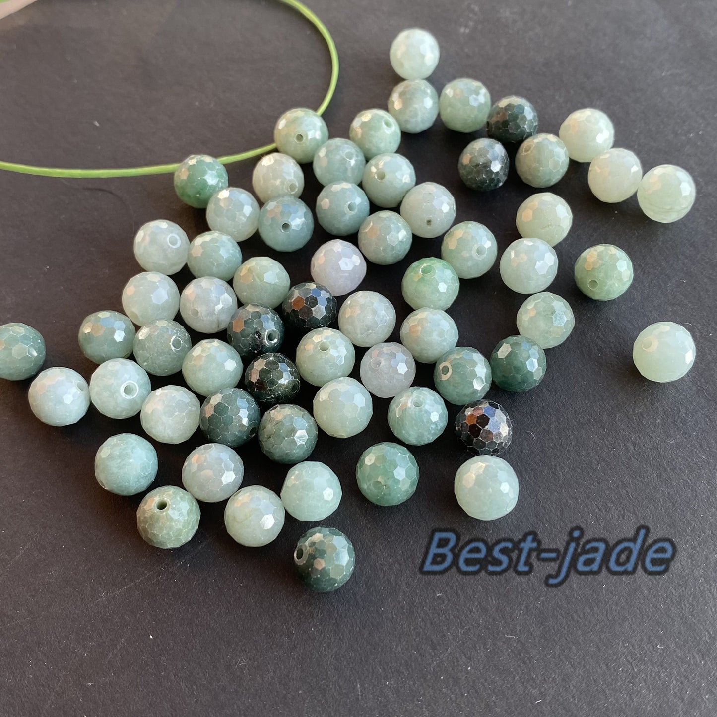 Natural Grade A Jade Cutted Beaded Gray green Burma Jade Ice Green Myanmar Jadeite Round ball bead  DIY Beads earrings drop Jewelry gift