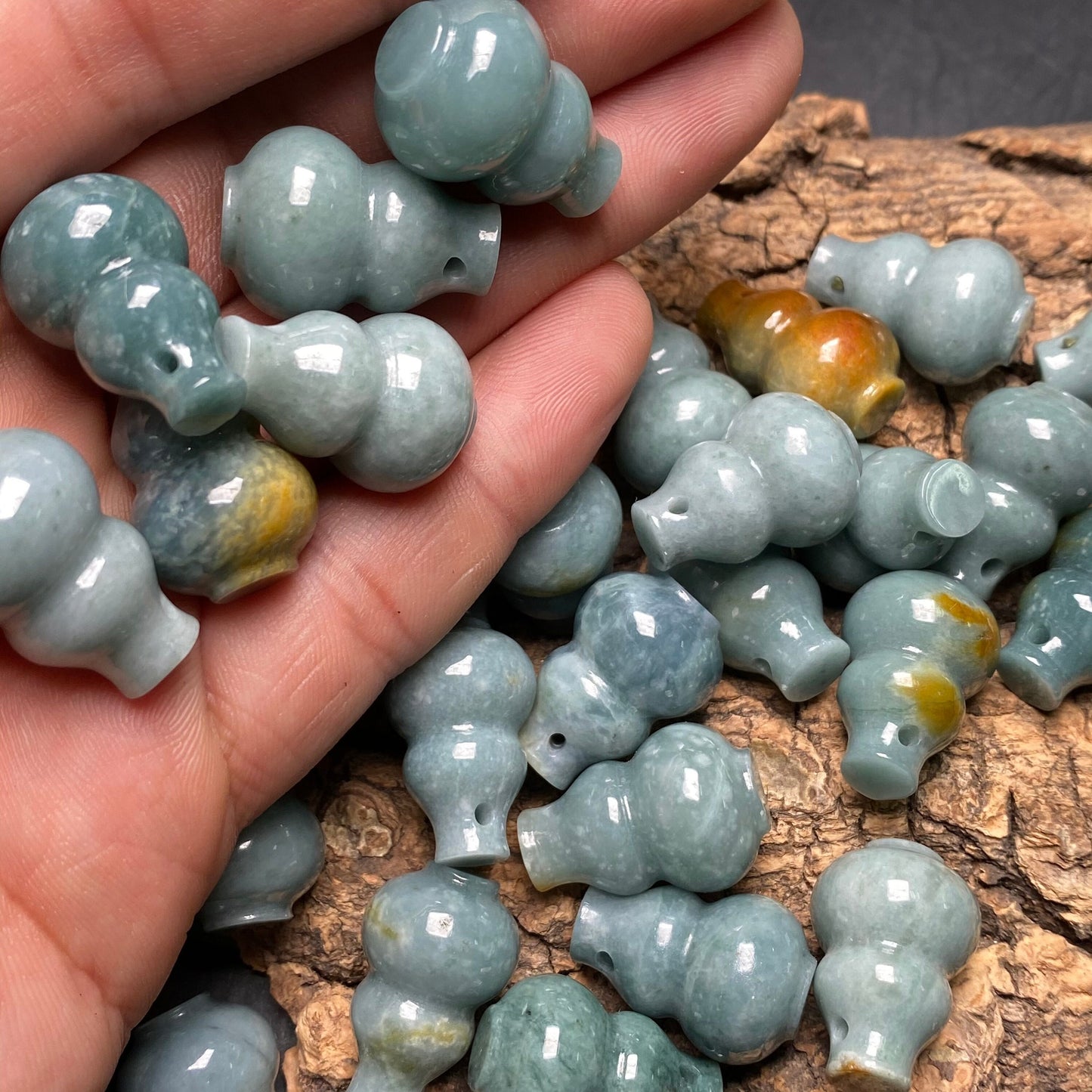 Natural Guatemalan jadeite Light Translucent Blue Grade A jade Calabash pendant Earrings beads Guatemala jade gift