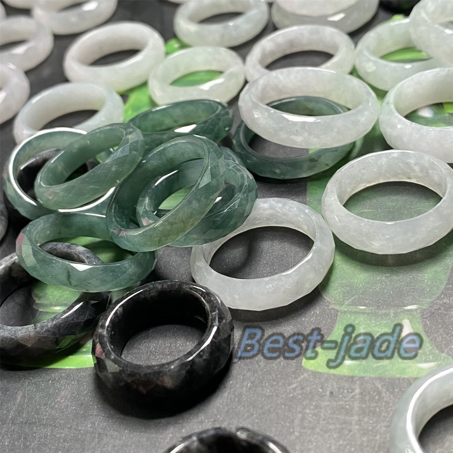 3 Color jadeite ring Size 5-10 Diamond Cut Multi Facet ring  Burma jadeite Guatemala Jadeite Grade A Jade black jade Guatemalan jadeite ring