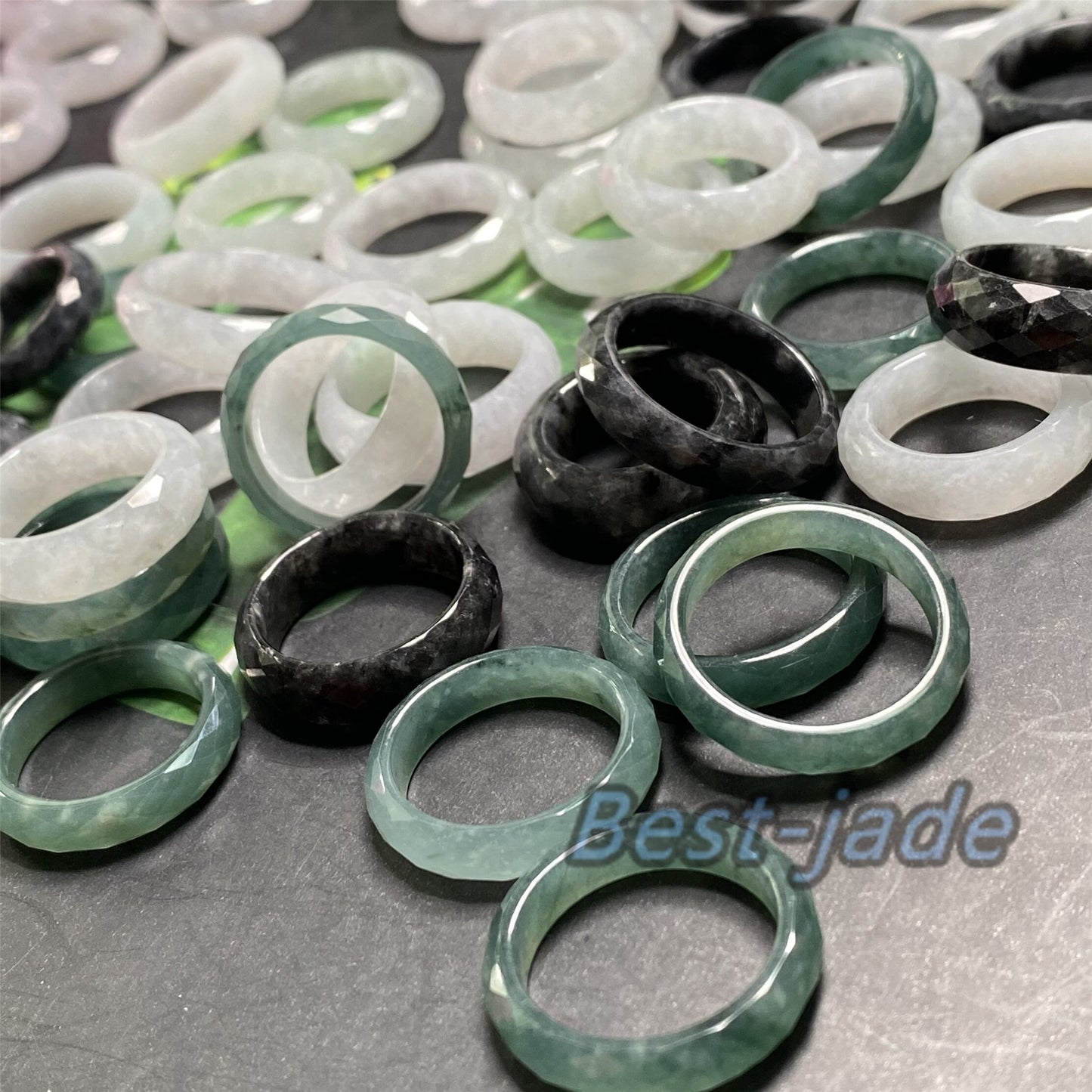 3 Color jadeite ring Size 5-10 Diamond Cut Multi Facet ring  Burma jadeite Guatemala Jadeite Grade A Jade black jade Guatemalan jadeite ring