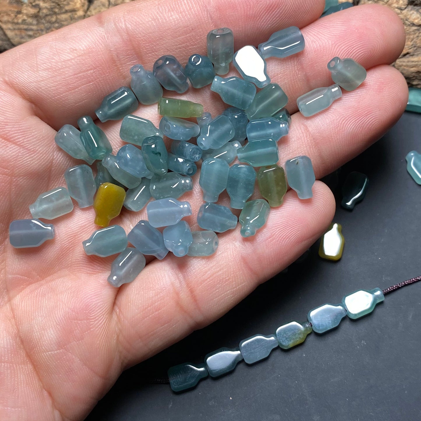 Natural Cute water bottle Guatemalan jadeite Light Translucent Blue Grade A jade  DIY Earrings beads Guatemala jade pendant bead