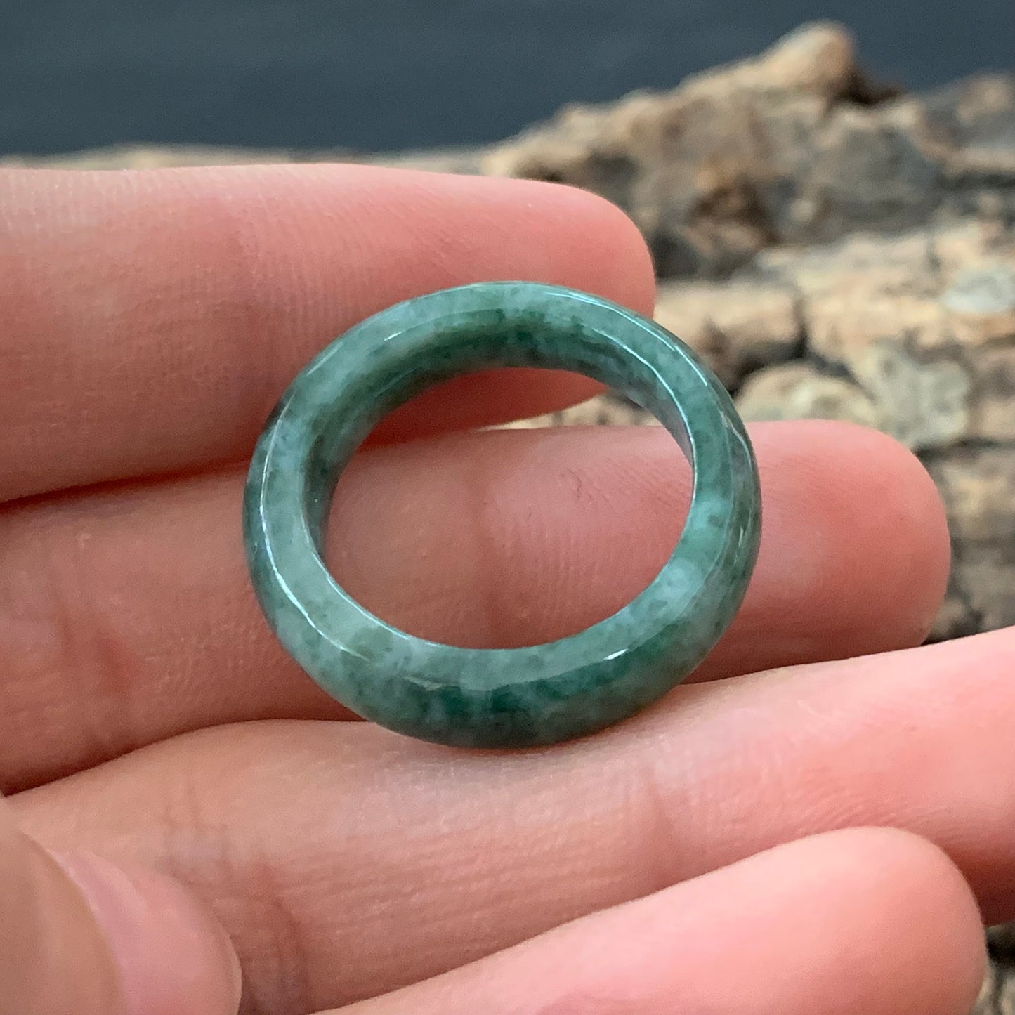 18mm green  flower Grade A jade Narrow Band Ring Natural Real Jadeite Hand carved bead gemstone Burma Lady jadeware rings Type A stone