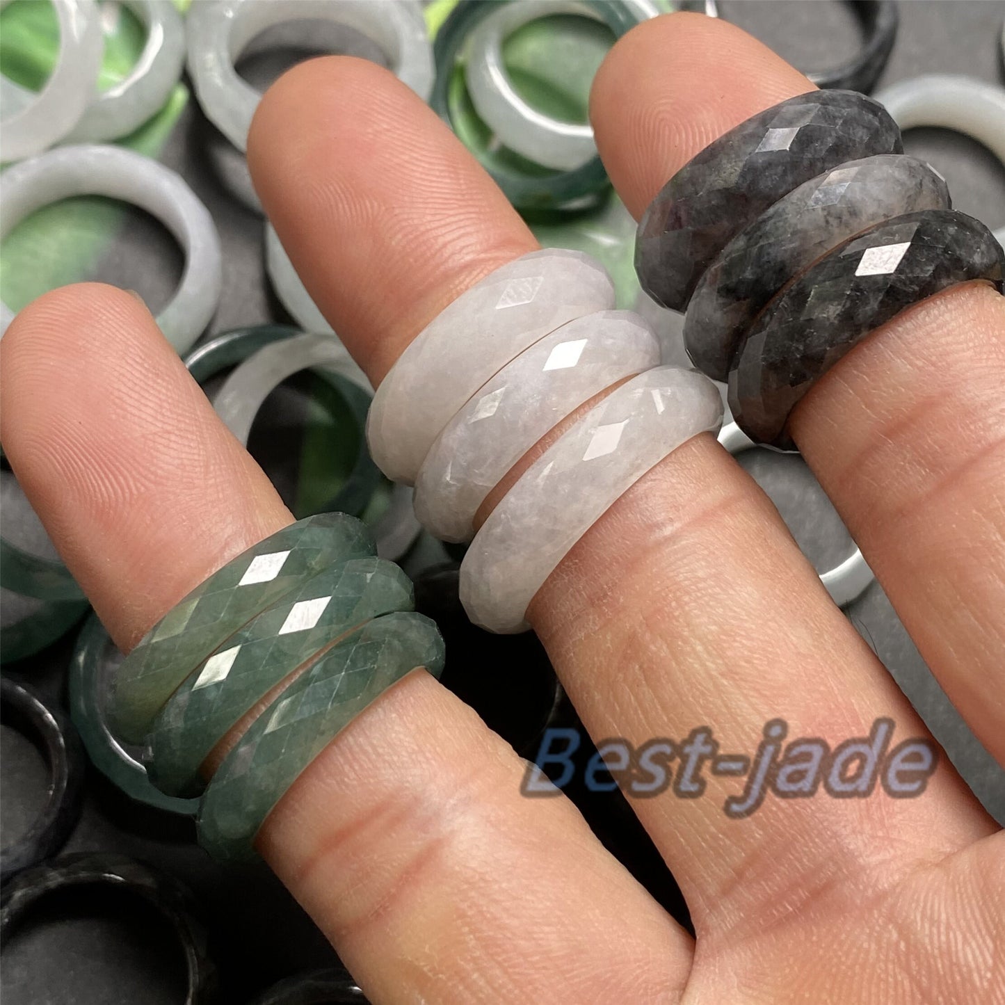 3 Color jadeite ring Size 5-10 Diamond Cut Multi Facet ring  Burma jadeite Guatemala Jadeite Grade A Jade black jade Guatemalan jadeite ring