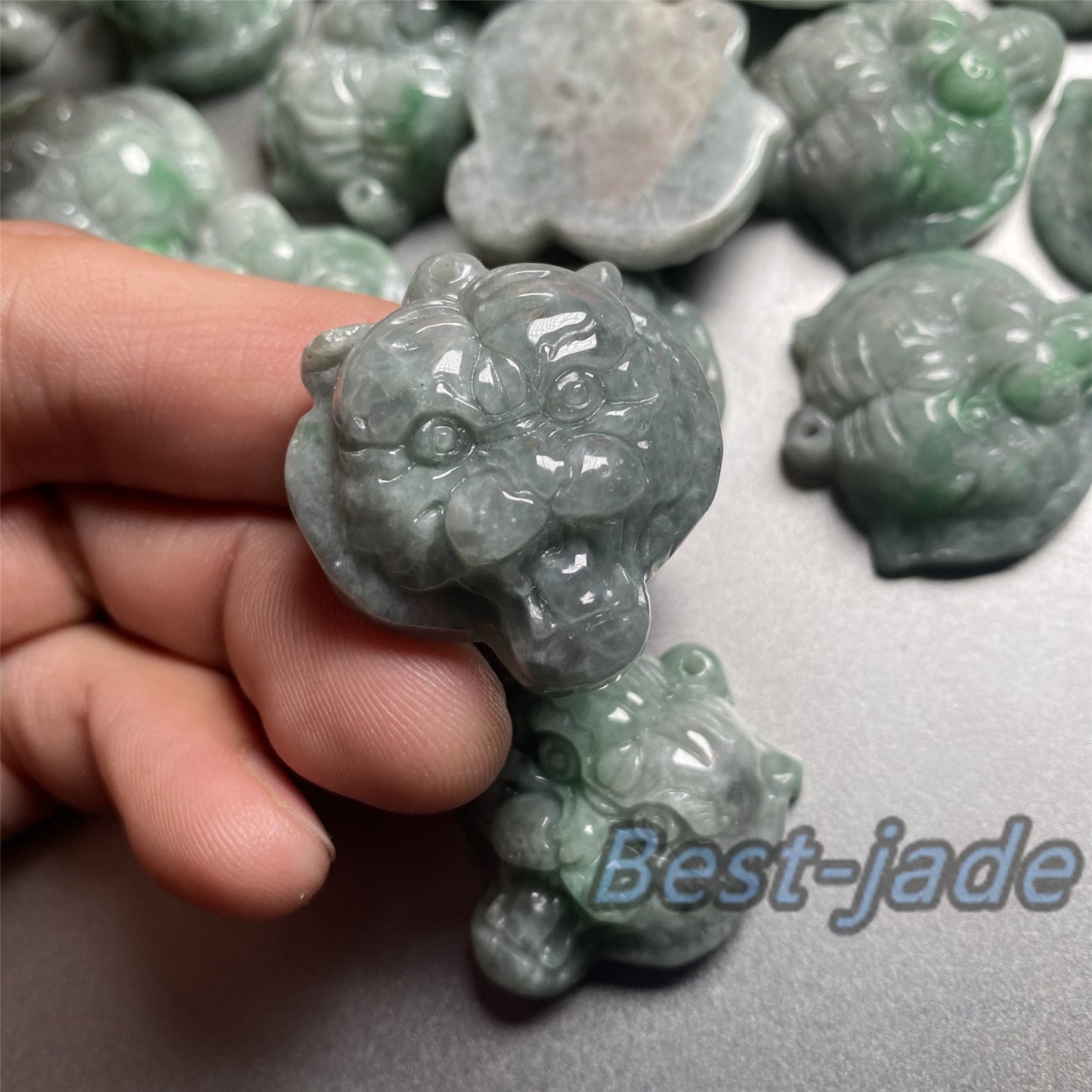 Mighty tiger head Grade A Jade Burma jadeite Beads tiger face pendant Type A jade Ice Myanmar Jadeite DIY necklace jade gift charms ornament