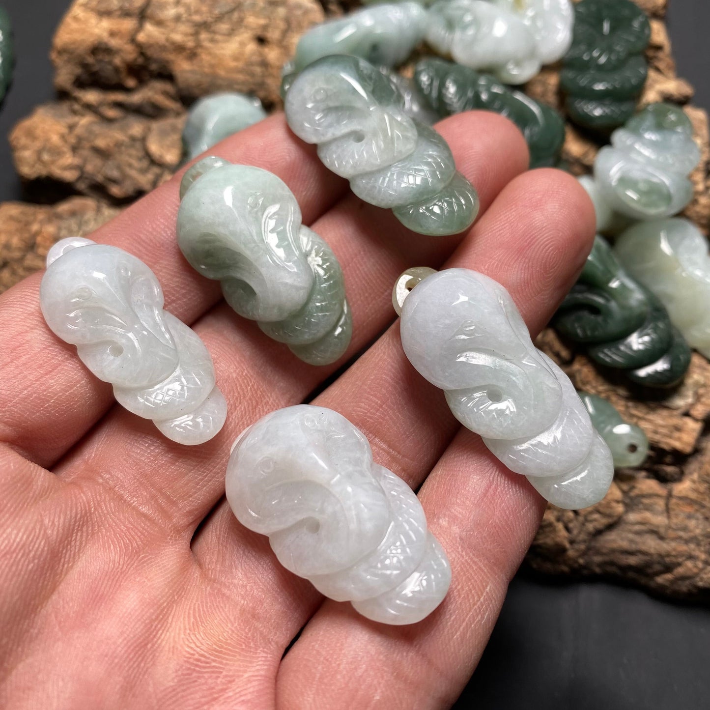 Handmade Mamba Snake jadeite pendant  Grade A jadeite Natural Burma Jade ICE Jadeite Kid birthday gift hang Type A jade jewelry stone gift