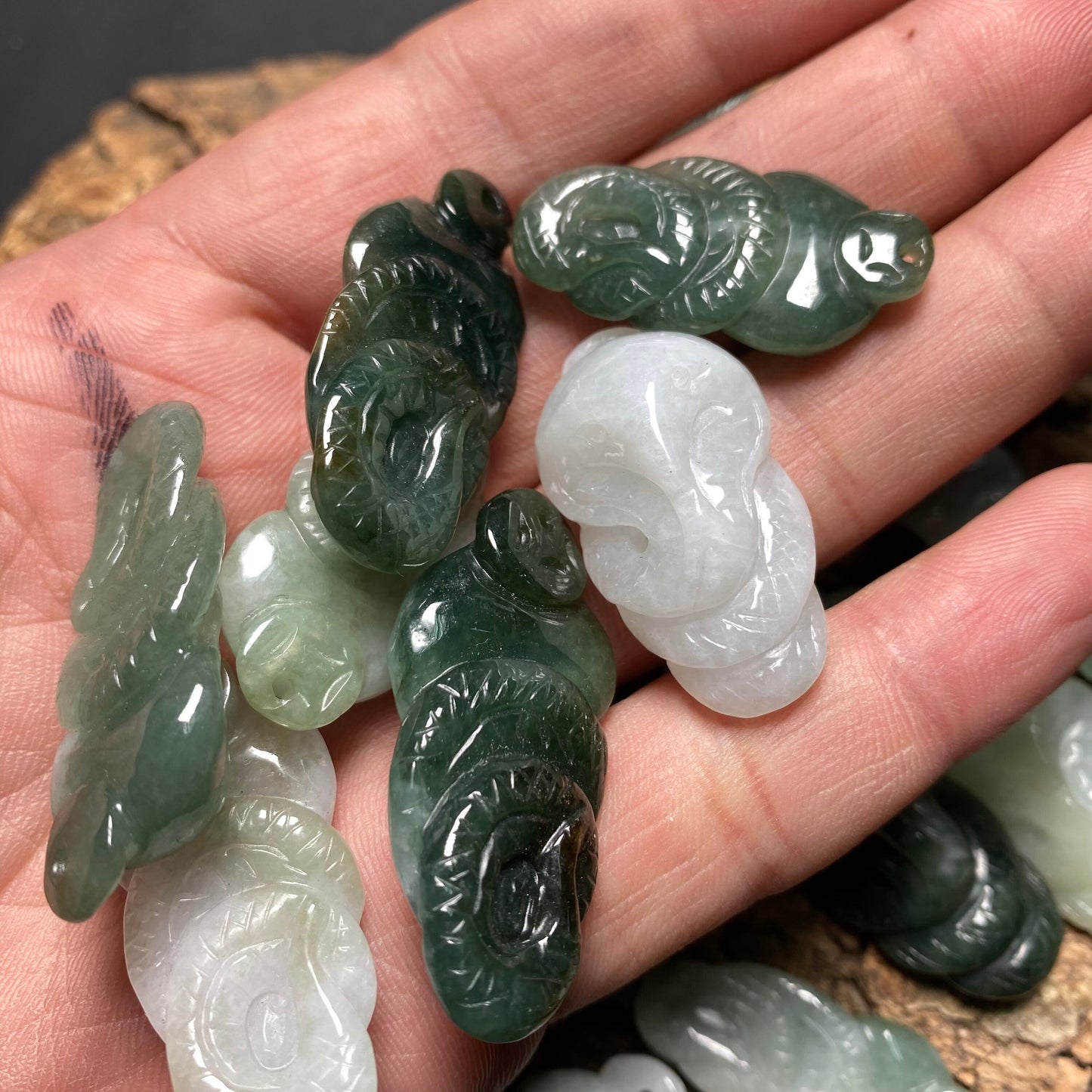 Handmade Mamba Snake jadeite pendant  Grade A jadeite Natural Burma Jade ICE Jadeite Kid birthday gift hang Type A jade jewelry stone gift