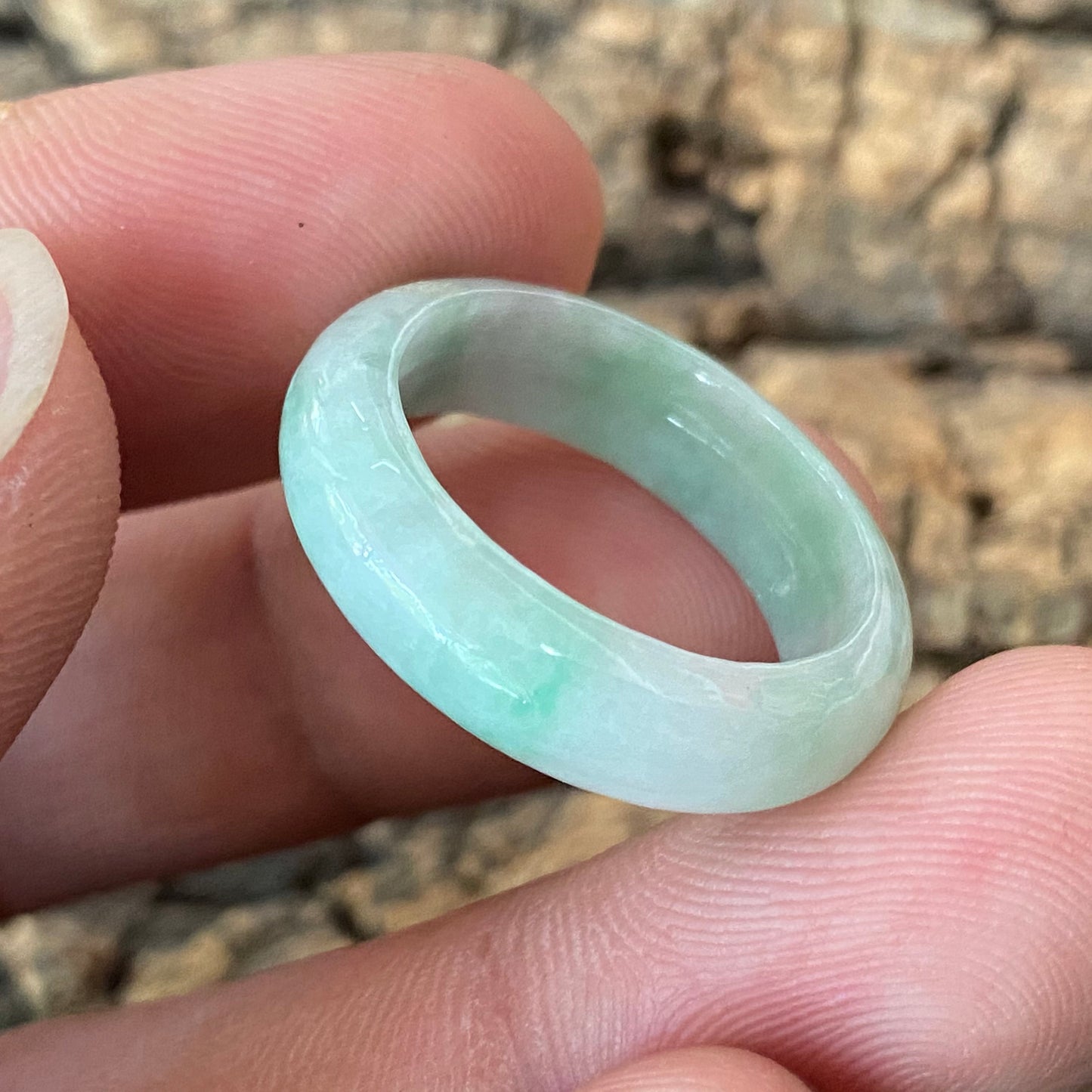 19.8mm Natural green Grade A jade Narrow Band Ring Natural Real Jadeite Hand carved bead gemstone Burma Lady jadeware rings Type A stone