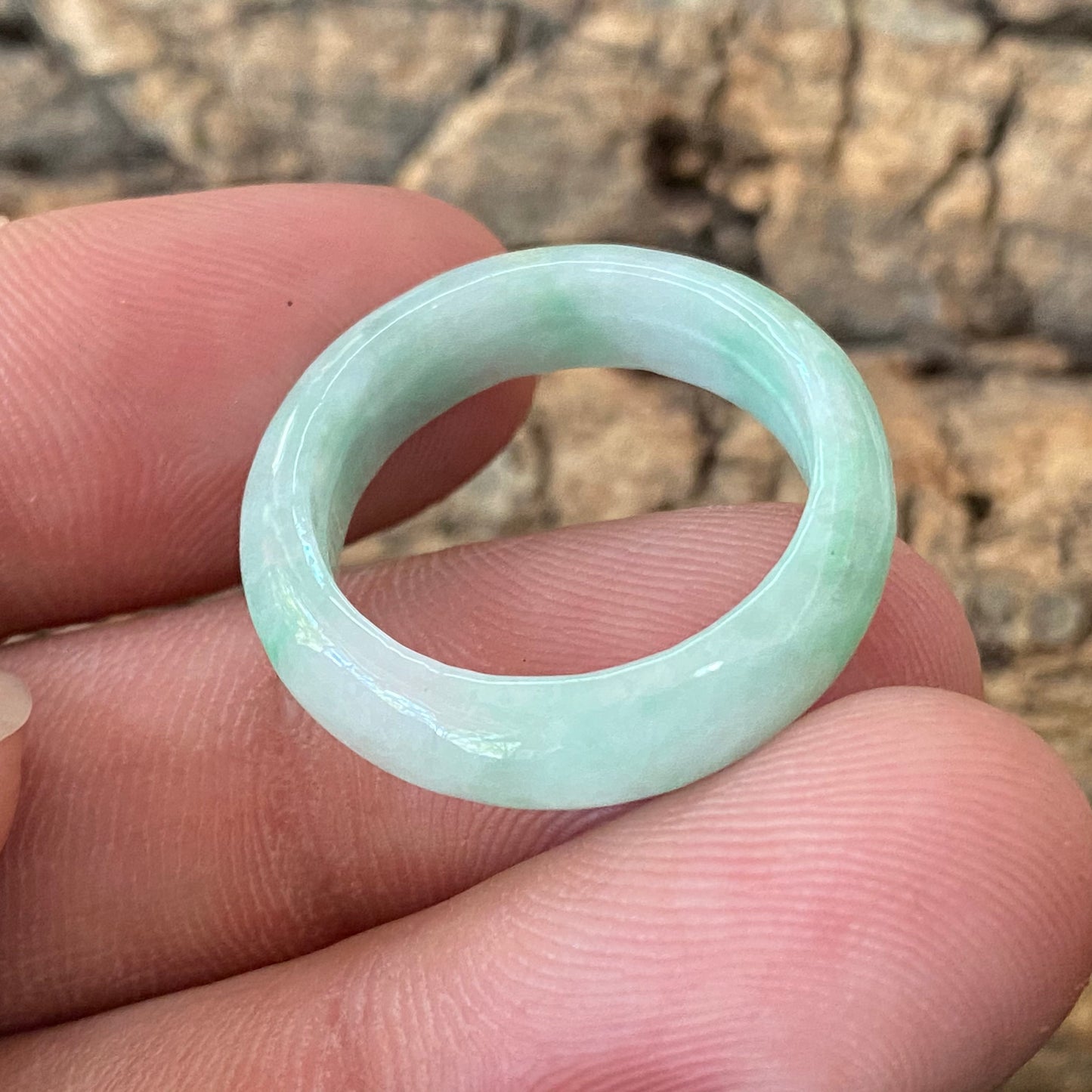 19.8mm Natural green Grade A jade Narrow Band Ring Natural Real Jadeite Hand carved bead gemstone Burma Lady jadeware rings Type A stone