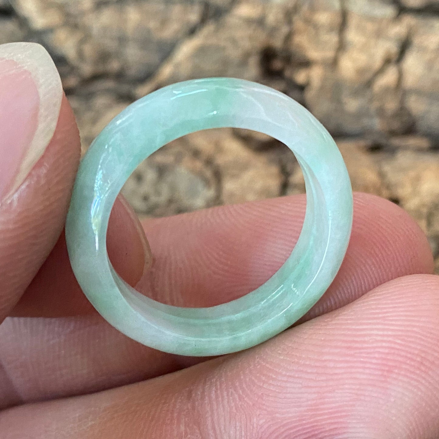 19.8mm Natural green Grade A jade Narrow Band Ring Natural Real Jadeite Hand carved bead gemstone Burma Lady jadeware rings Type A stone