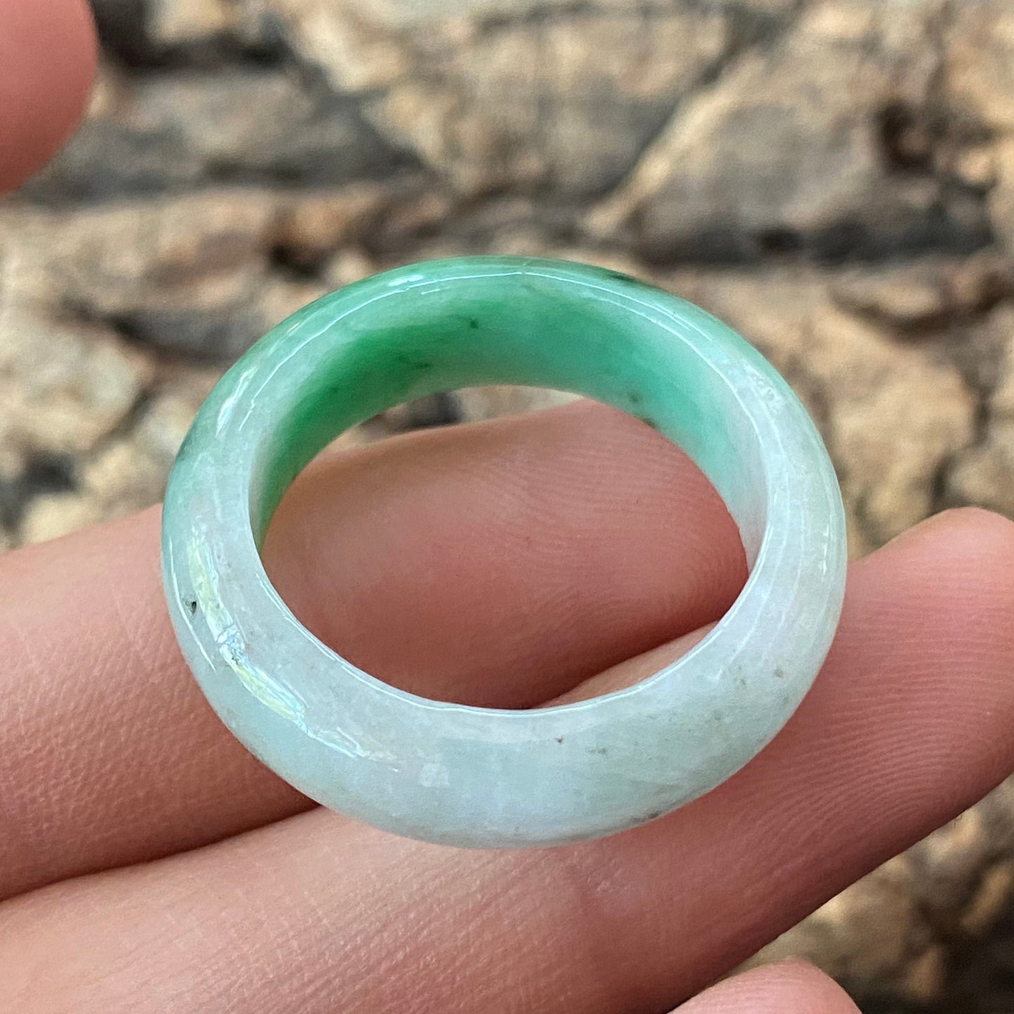 20.1mm Natural green Grade A jade Narrow Band Ring Natural Real Jadeite Hand carved bead gemstone Burma Lady jadeware rings Type A stone