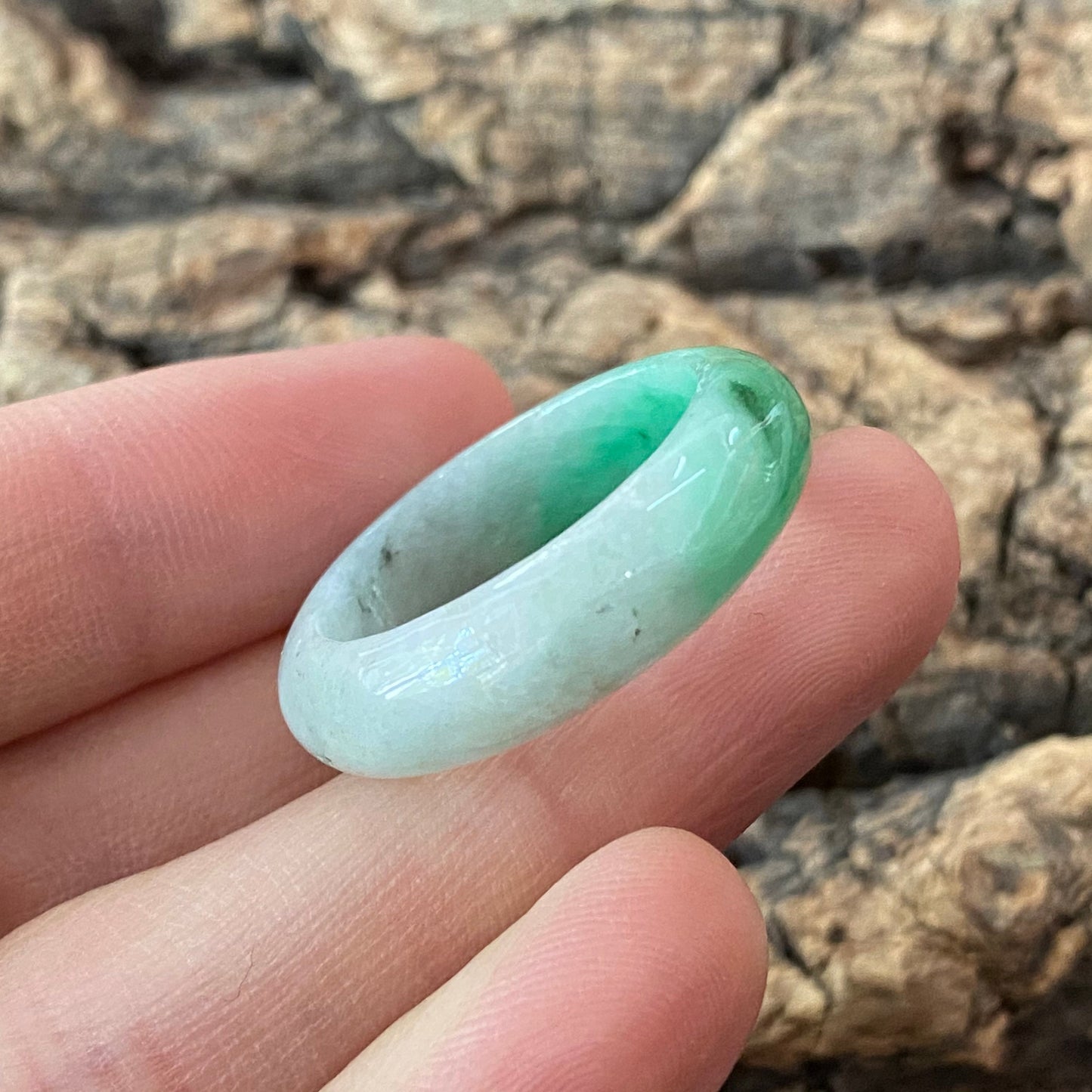 20.1mm Natural green Grade A jade Narrow Band Ring Natural Real Jadeite Hand carved bead gemstone Burma Lady jadeware rings Type A stone