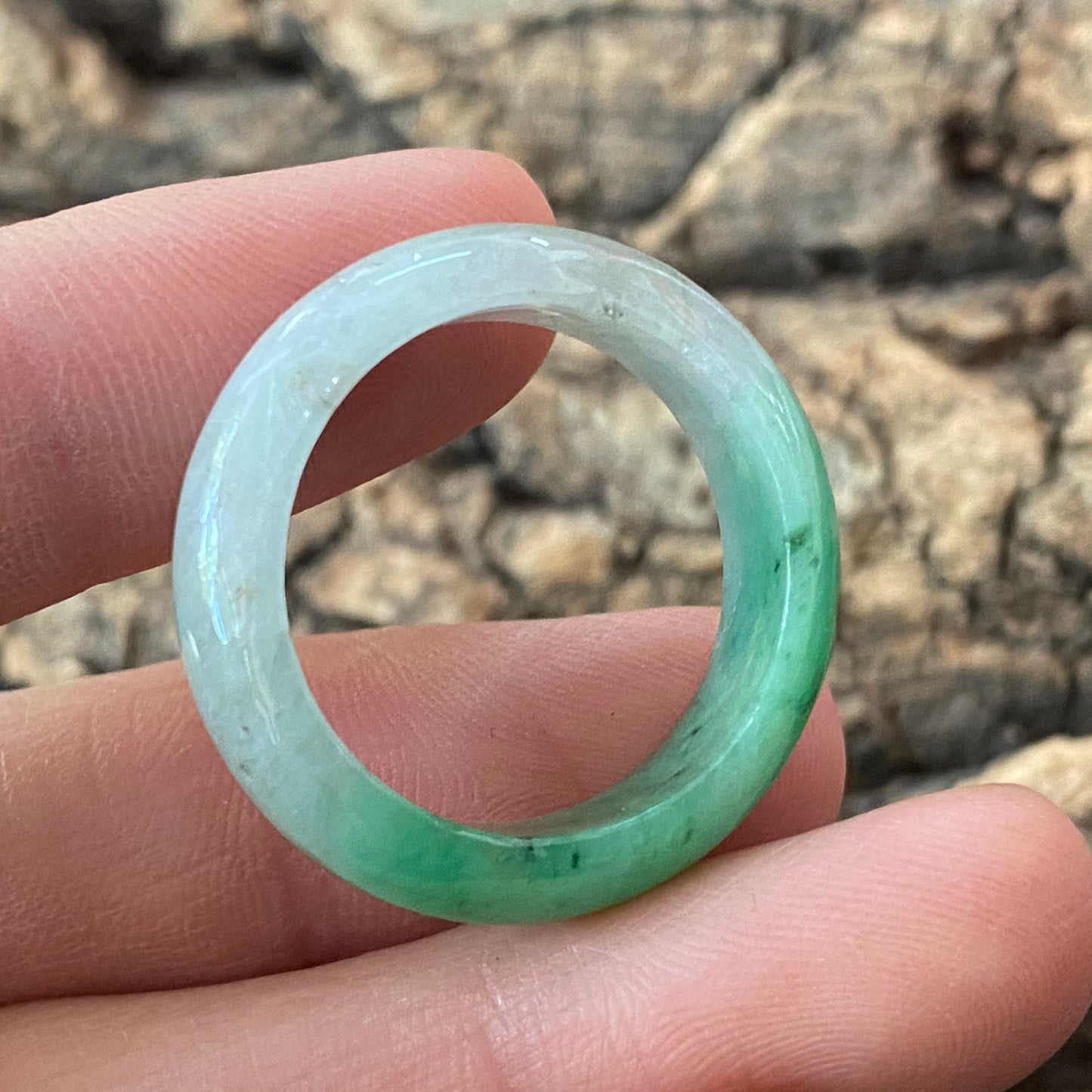 20.1mm Natural green Grade A jade Narrow Band Ring Natural Real Jadeite Hand carved bead gemstone Burma Lady jadeware rings Type A stone