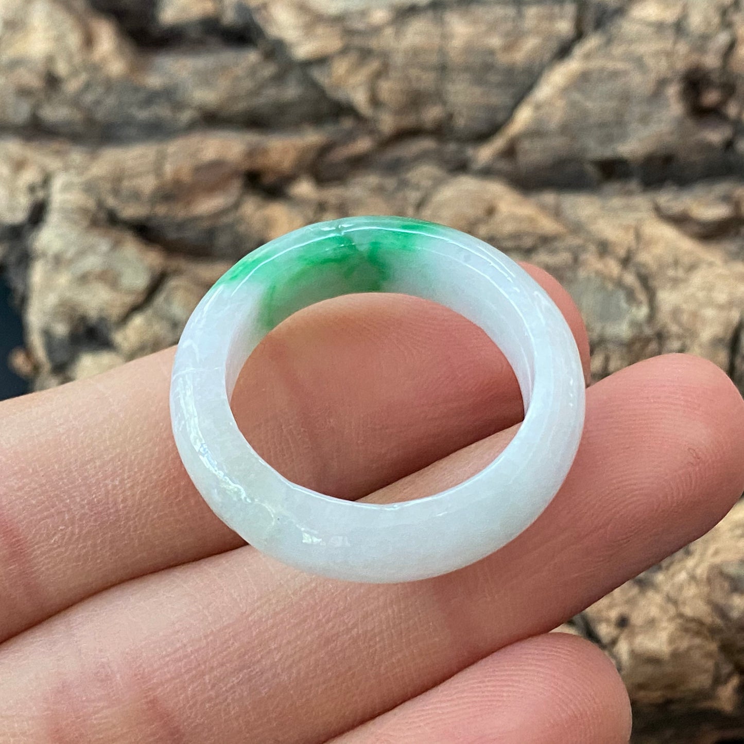 19.2mm Natural green Grade A jade Narrow Band Ring Natural Real Jadeite Hand carved bead gemstone Burma Lady jadeware rings Type A stone