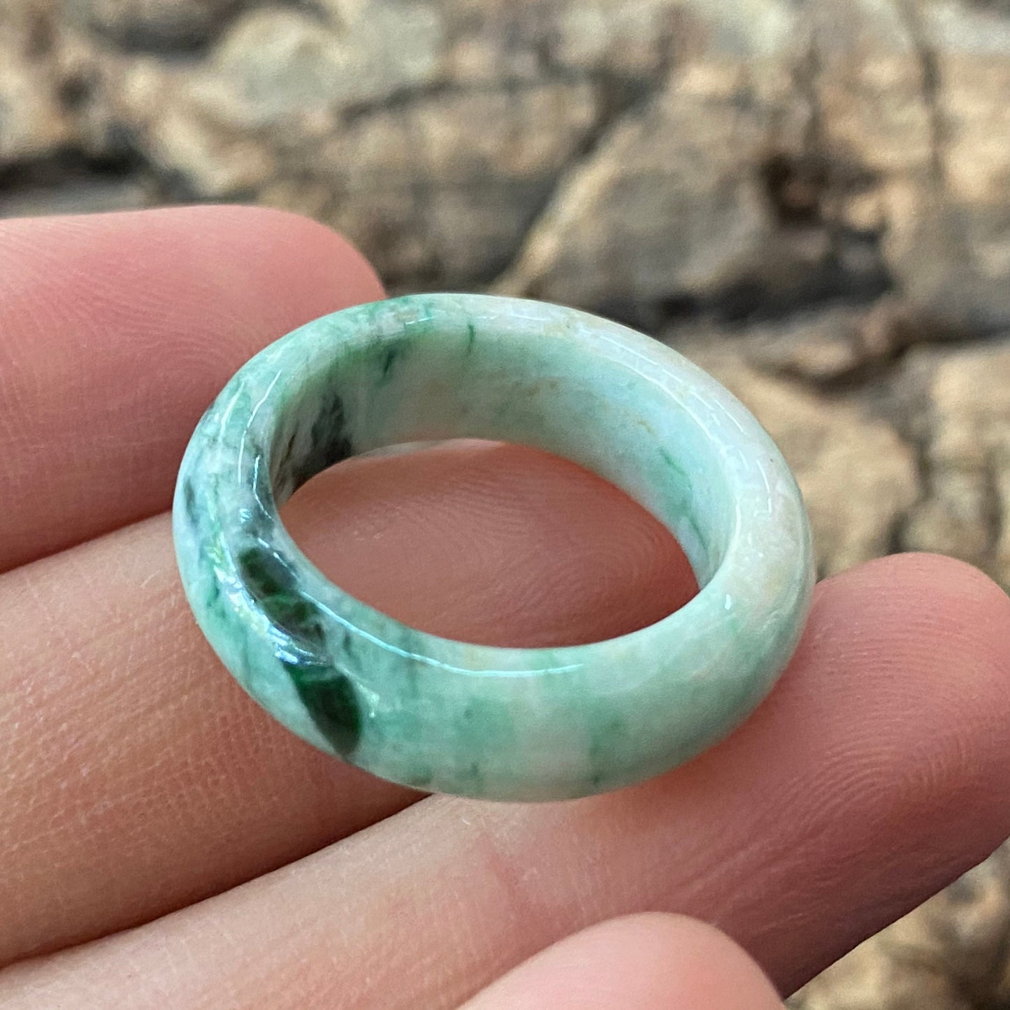 16.8mm Natural green Grade A jade Narrow Band Ring Natural Real Jadeite Hand carved bead gemstone Burma Lady jadeware rings Type A stone