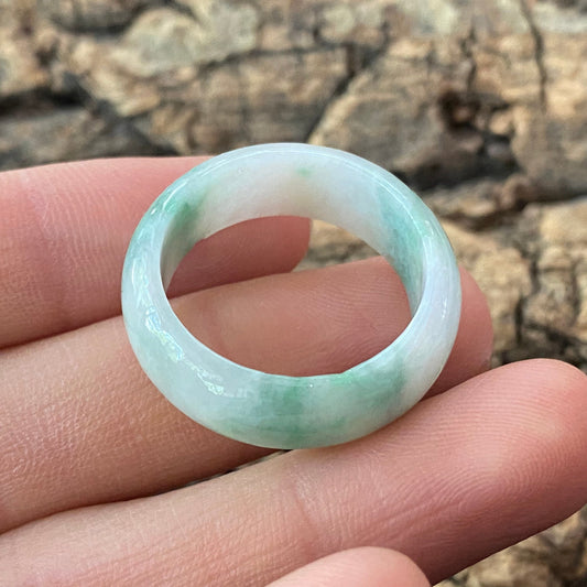 20.1mm Natural green Grade A jade Narrow Band Ring Natural Real Jadeite Hand carved bead gemstone Burma Lady jadeware rings Type A stone