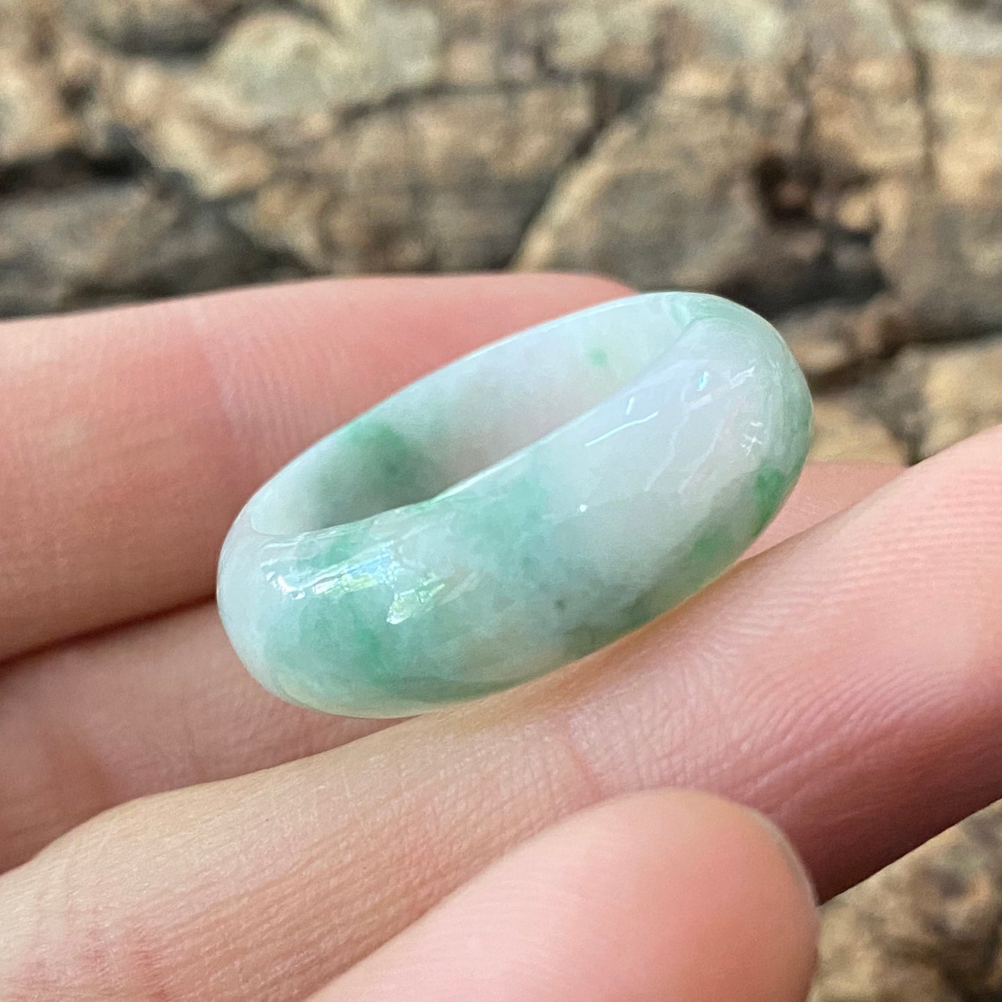 20.1mm Natural green Grade A jade Narrow Band Ring Natural Real Jadeite Hand carved bead gemstone Burma Lady jadeware rings Type A stone