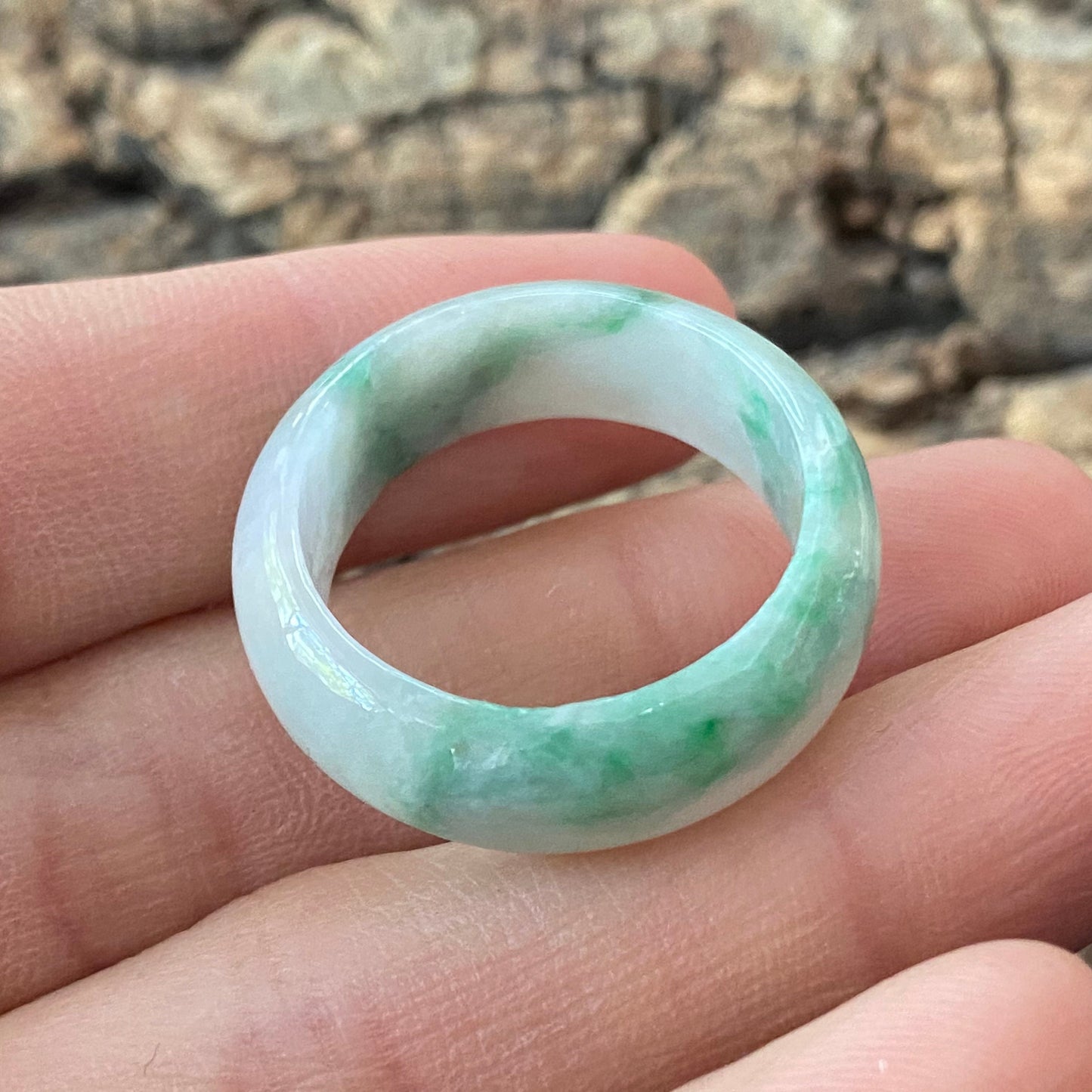 20.1mm Natural green Grade A jade Narrow Band Ring Natural Real Jadeite Hand carved bead gemstone Burma Lady jadeware rings Type A stone