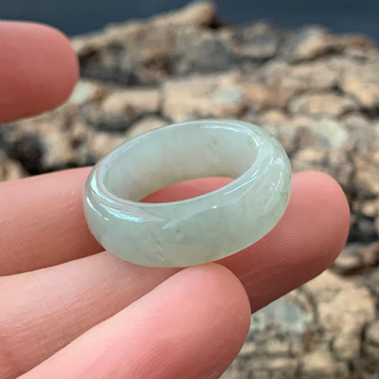 16mm green  flower Grade A jade Narrow Band Ring Natural Real Jadeite Hand carved bead gemstone Burma Lady jadeware rings Type A stone